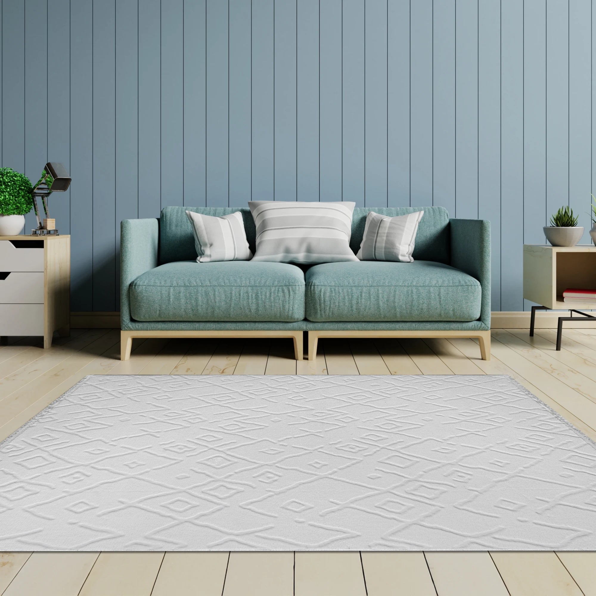 Textured Plush Diamond Area Rug - Bright White