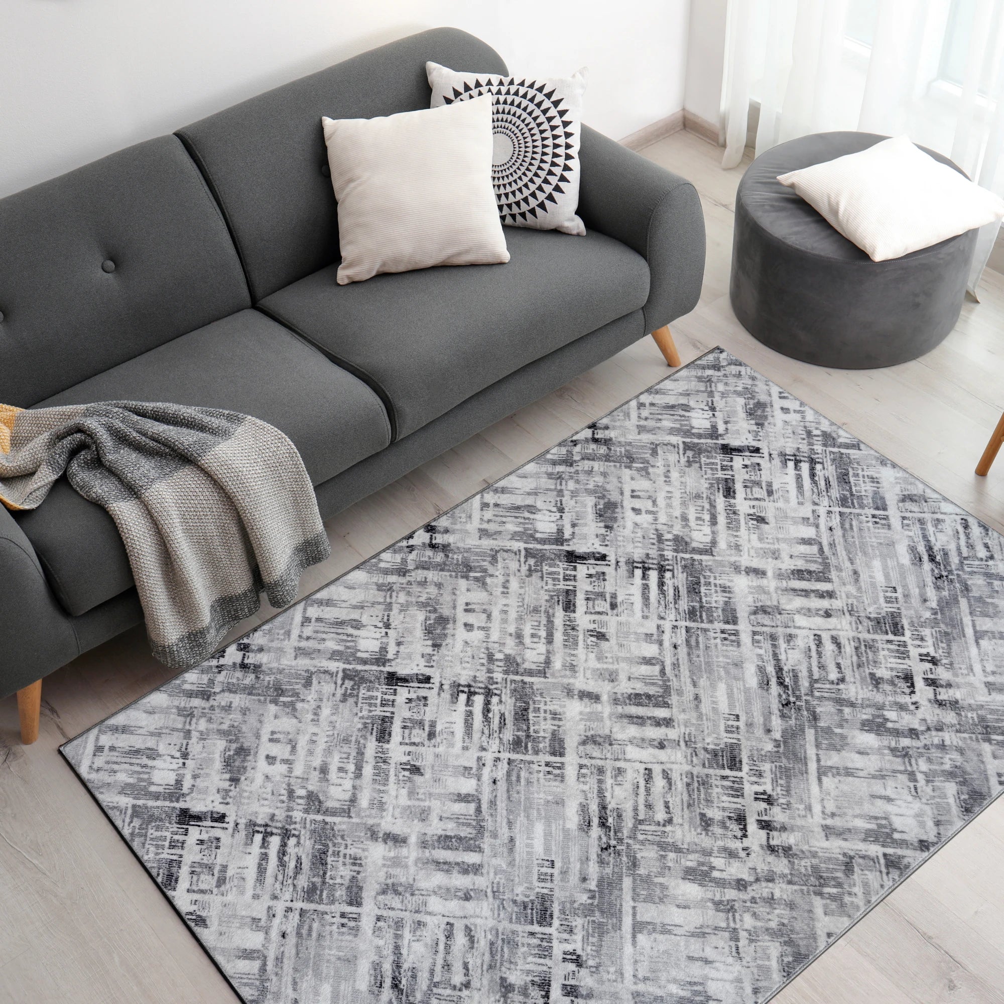 Modern Style Distressed Gray Rug