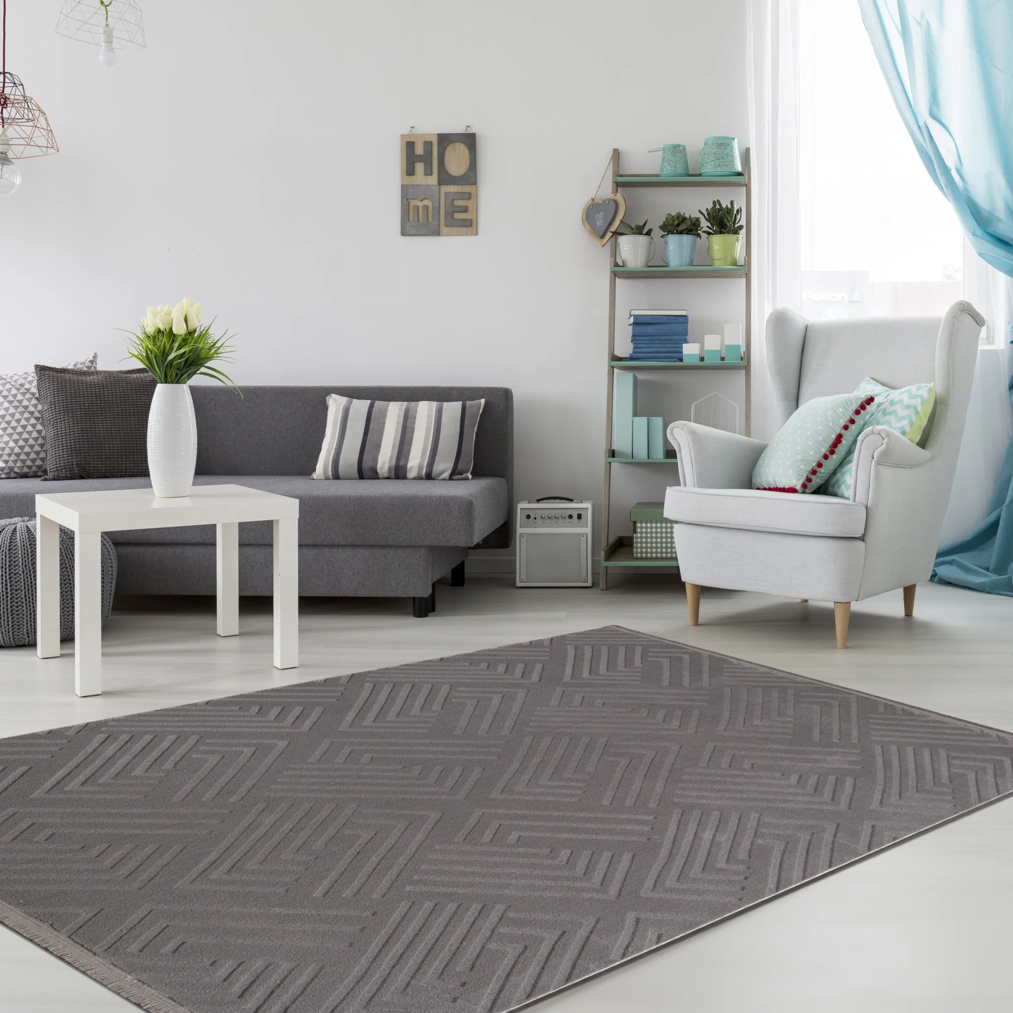 Modern Geometric Maze Plush Rug - Gray