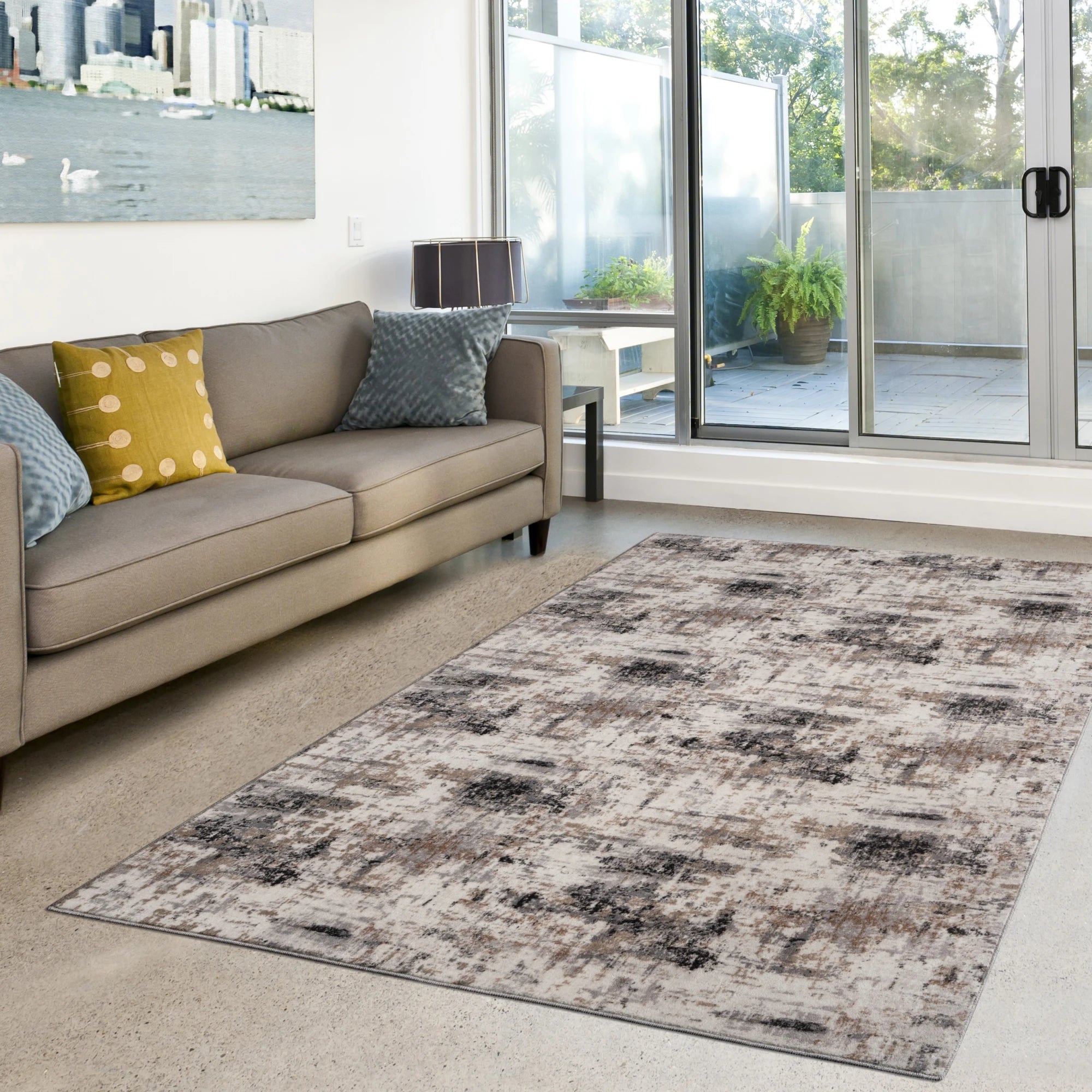 Abstract Rug with Painterly Brushstrokes on Cream