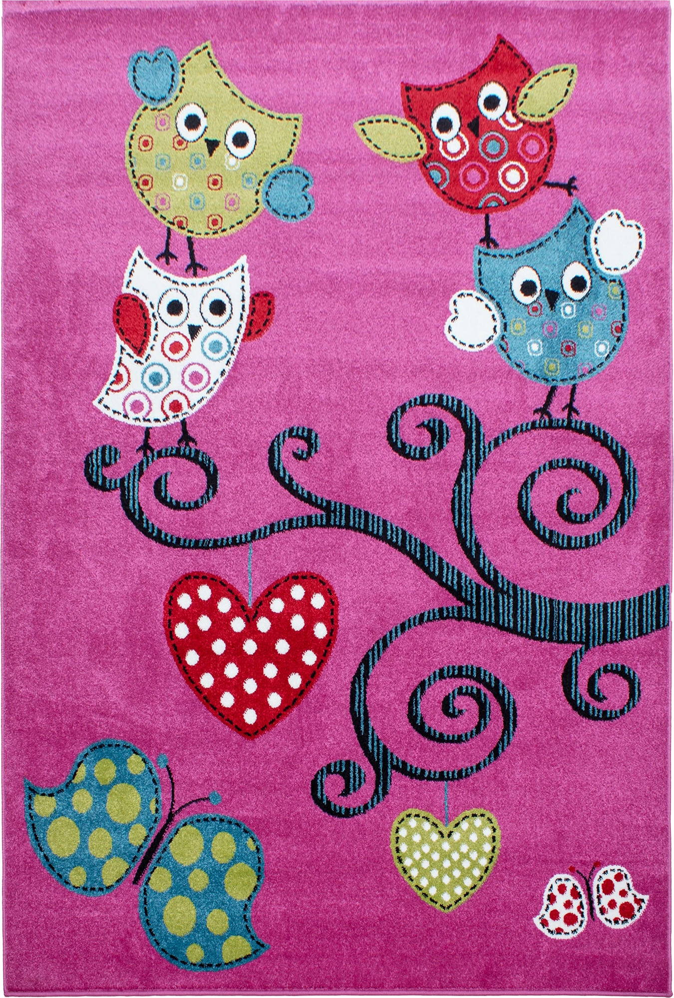 Cute Whimsical Owl Tree Branch Kids Rug | Pink
