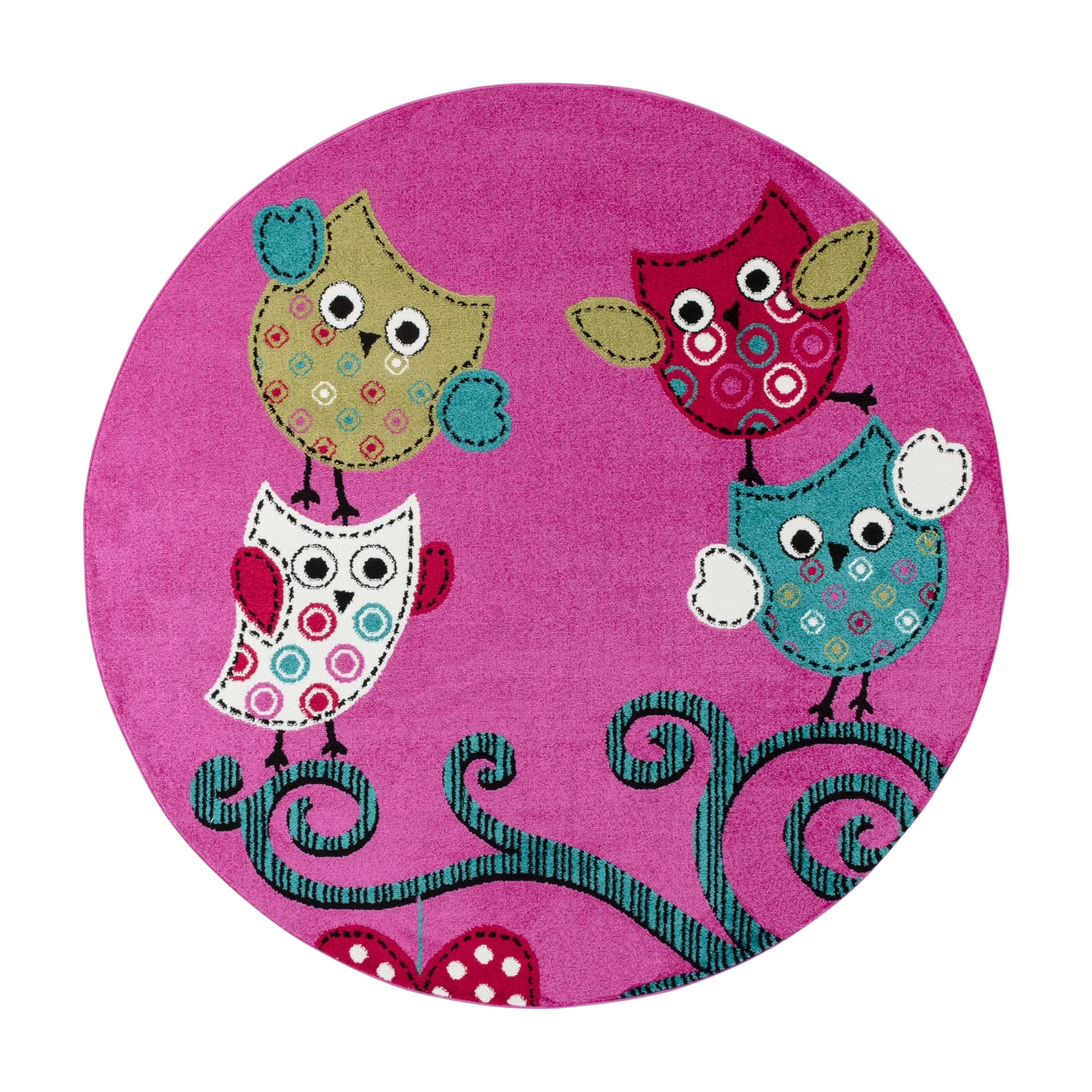 Cute Whimsical Owl Tree Branch Kids Rug | Pink
