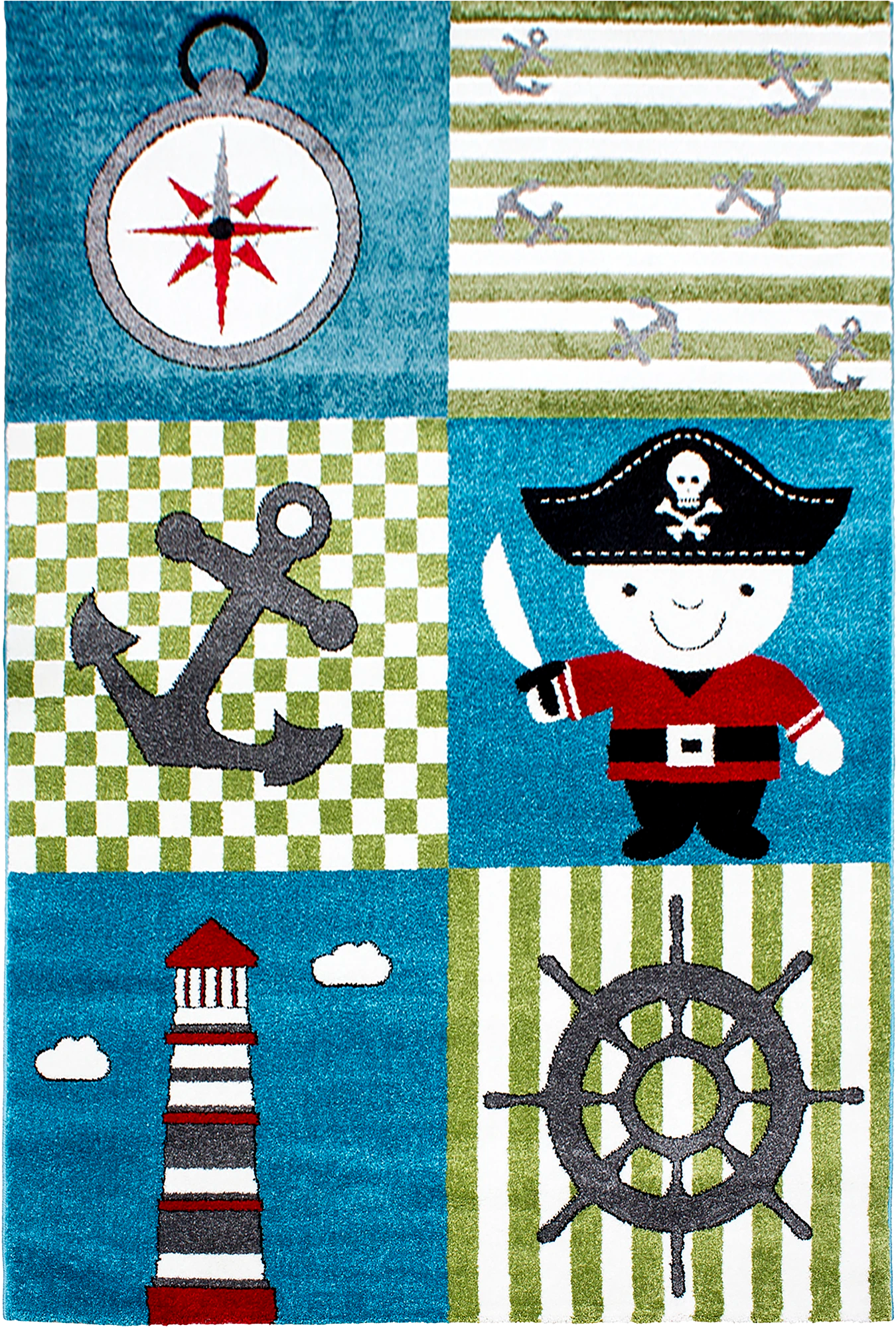 Fun Pirate Theme Patchwork Kids Rug | Multi