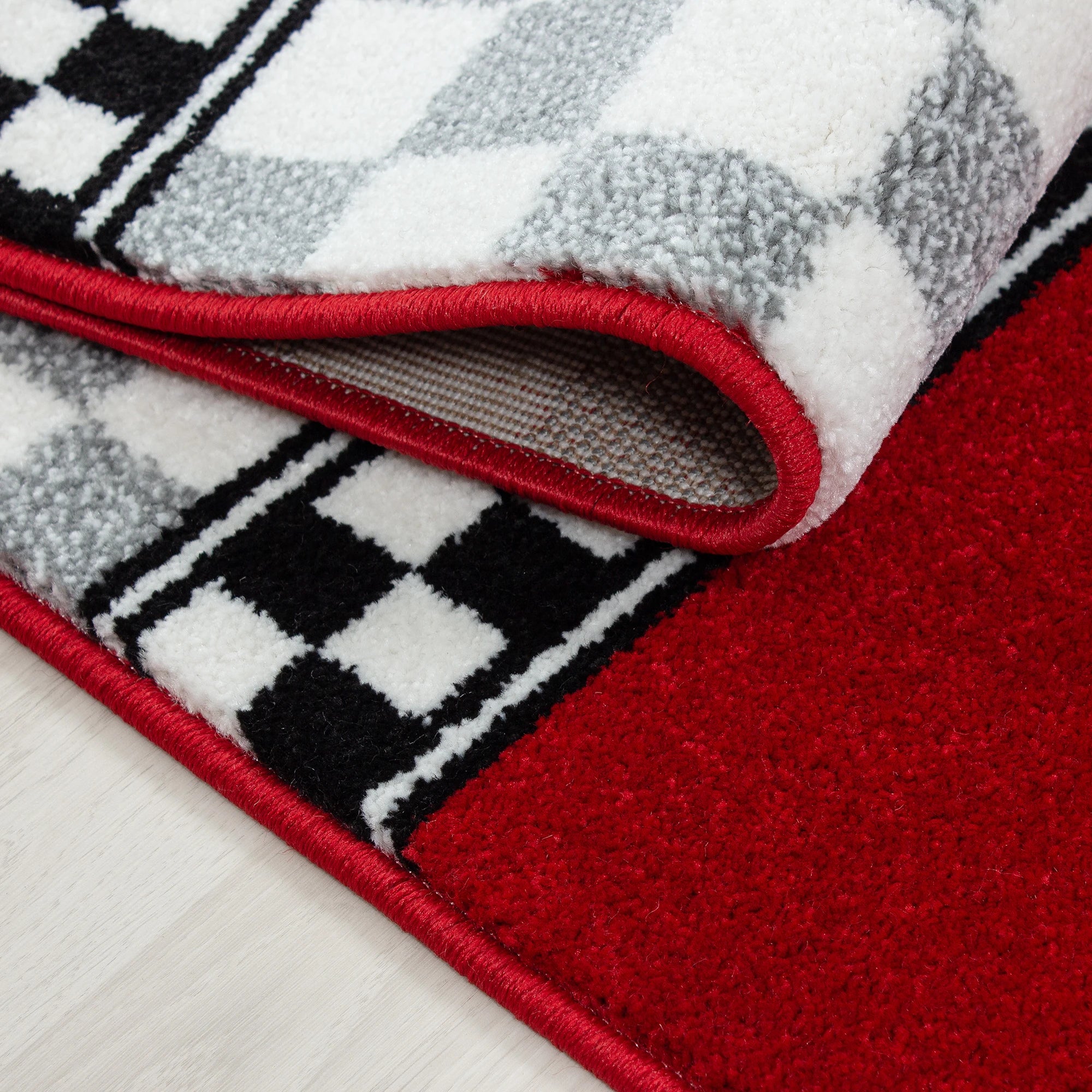 Race Car Checkered Flag Kids Rug | Red