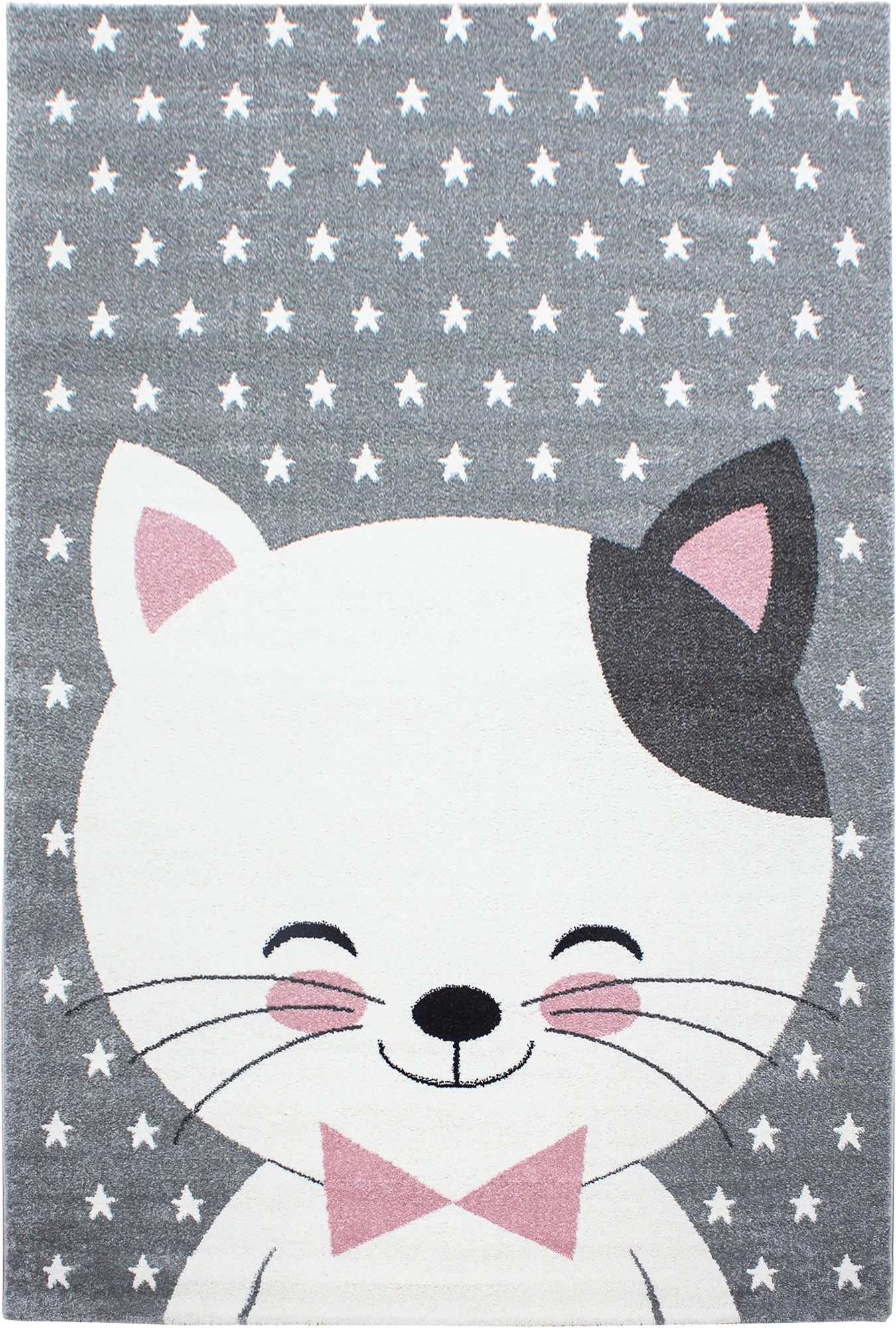 Smiling Cat with Bow Tie Starry Kids Rug | Pink