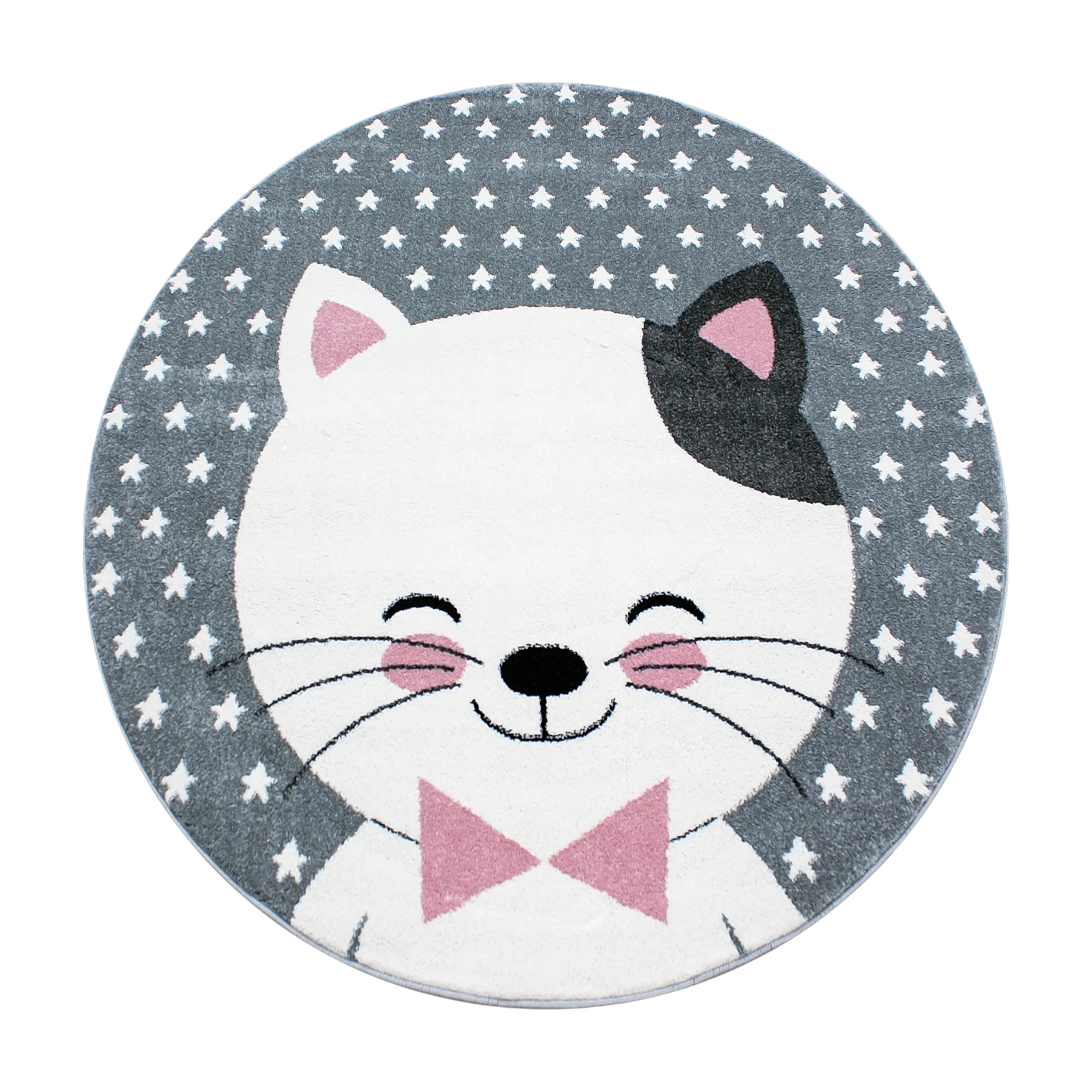 Smiling Cat with Bow Tie Starry Kids Rug | Pink