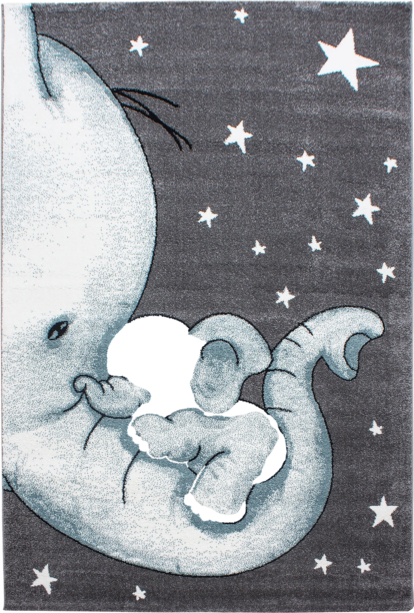 Cute Snuggling Elephant Nursery Rug | Blue