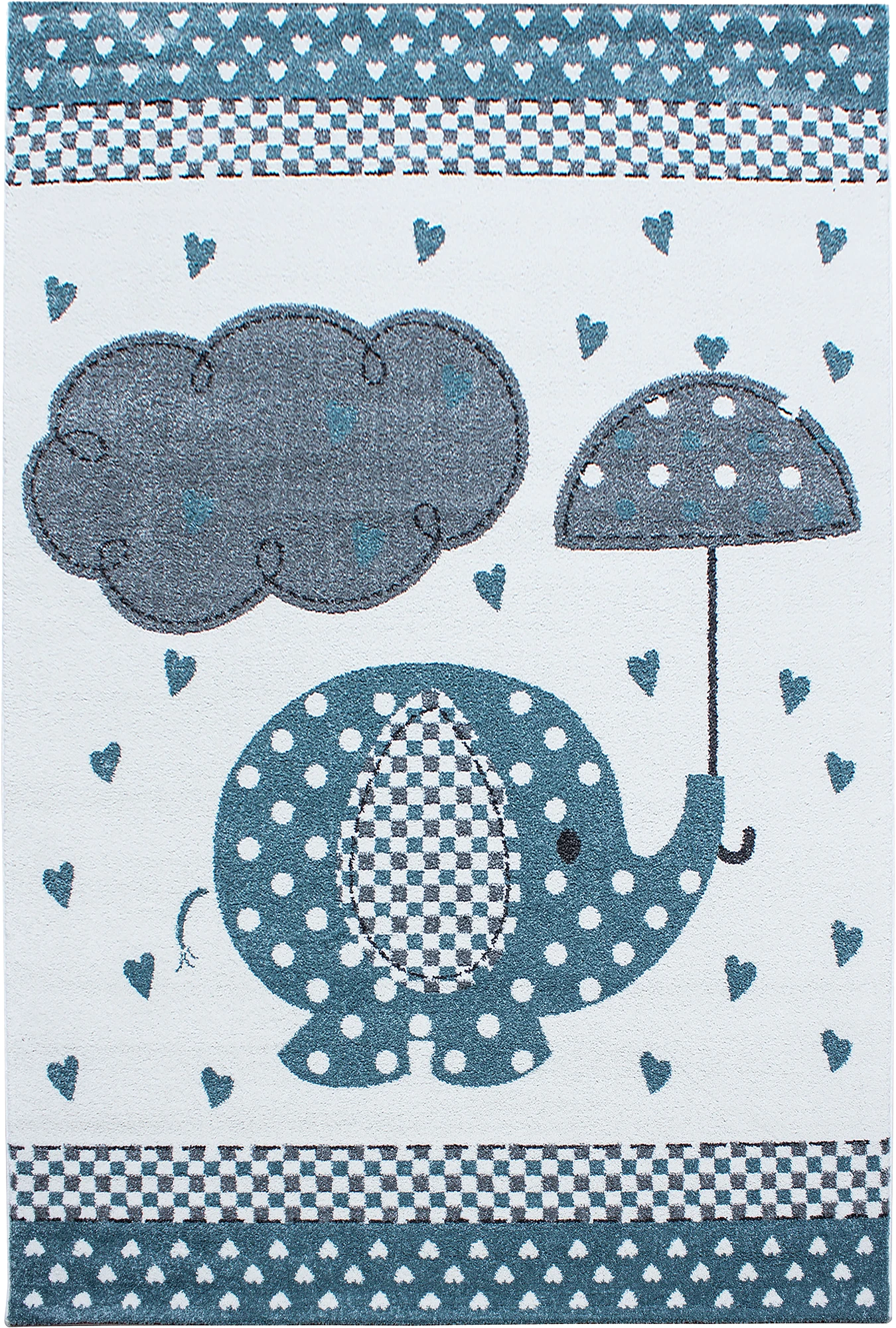 Polka Dot Elephant Umbrella Kids Rug | Blue