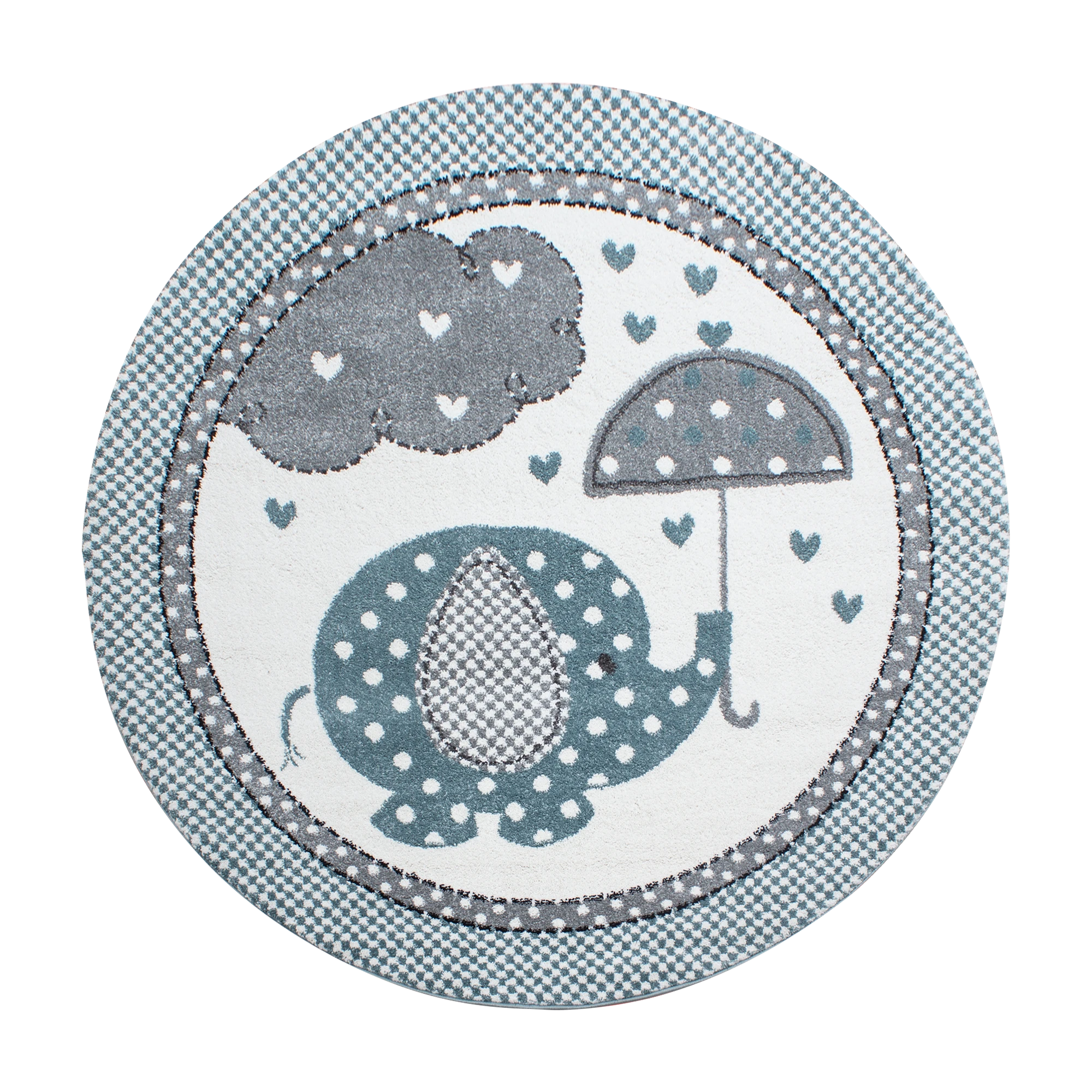 Polka Dot Elephant Umbrella Kids Rug | Blue