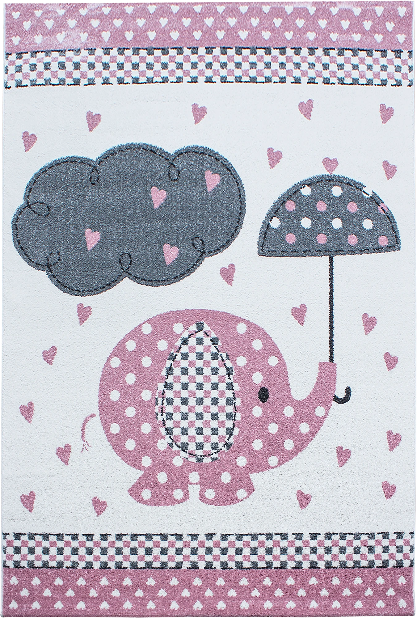 Polka Dot Elephant Umbrella Kids Rug | Pink