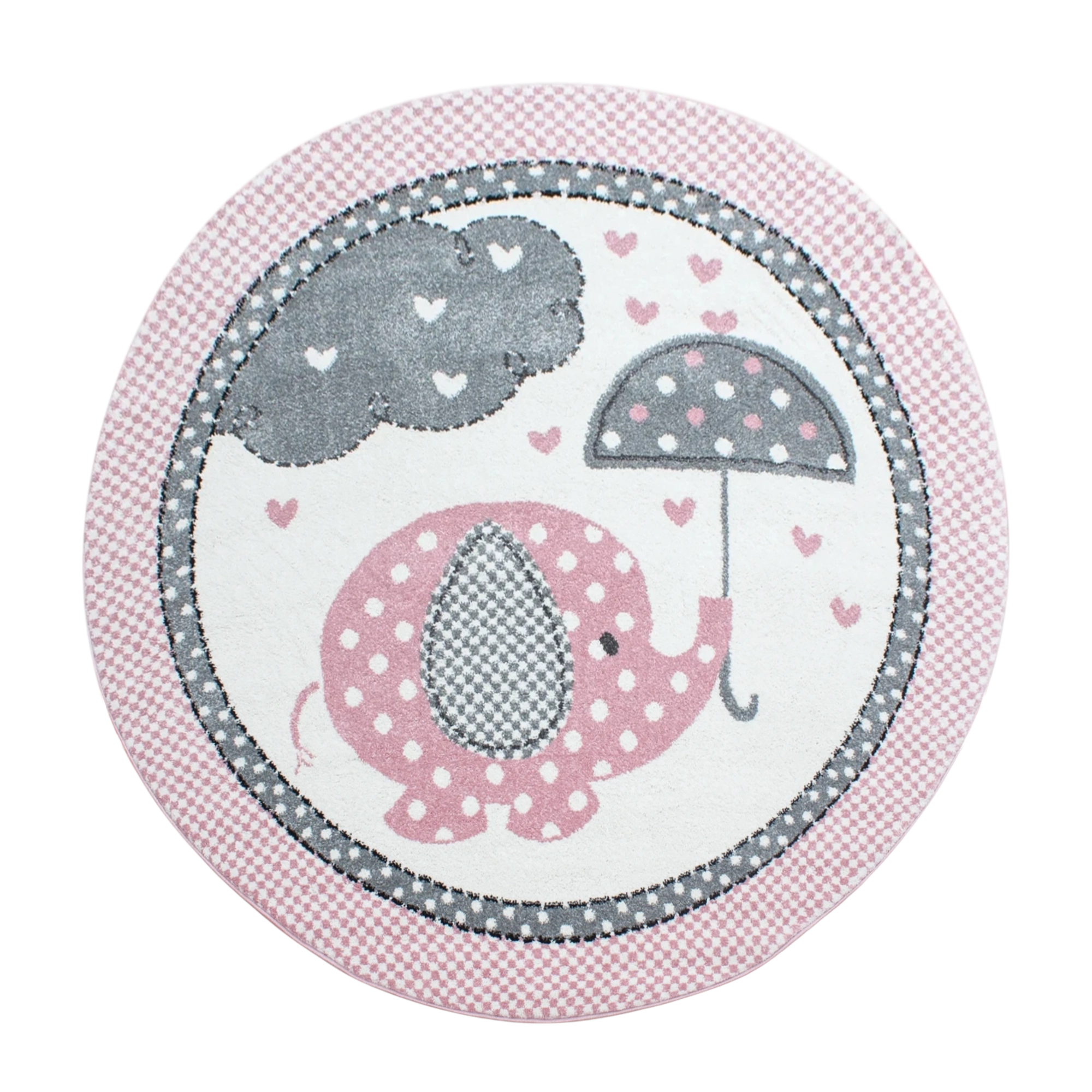 Polka Dot Elephant Umbrella Kids Rug | Pink