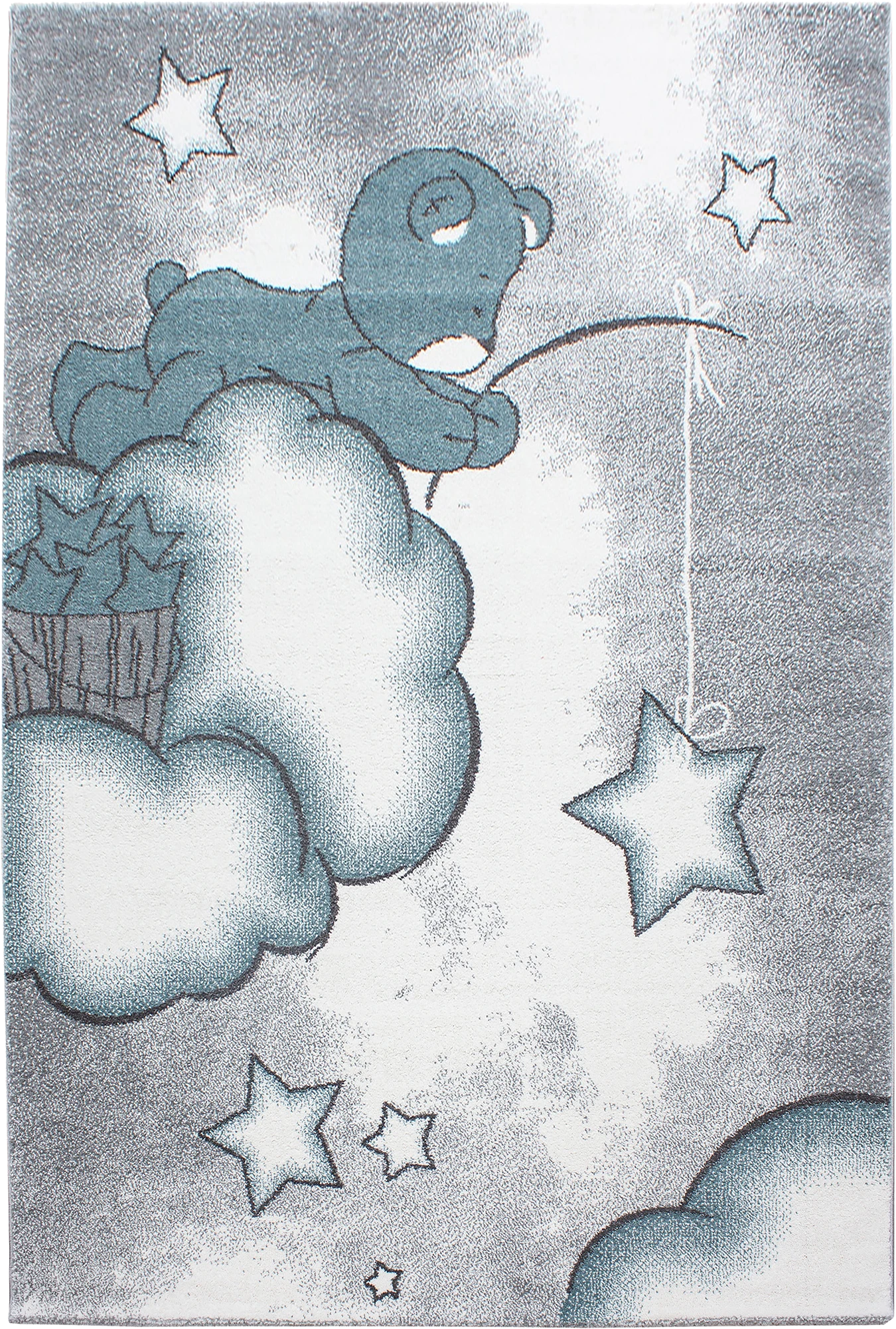 Bear on Clouds Star Fishing Kids Rug | Blue