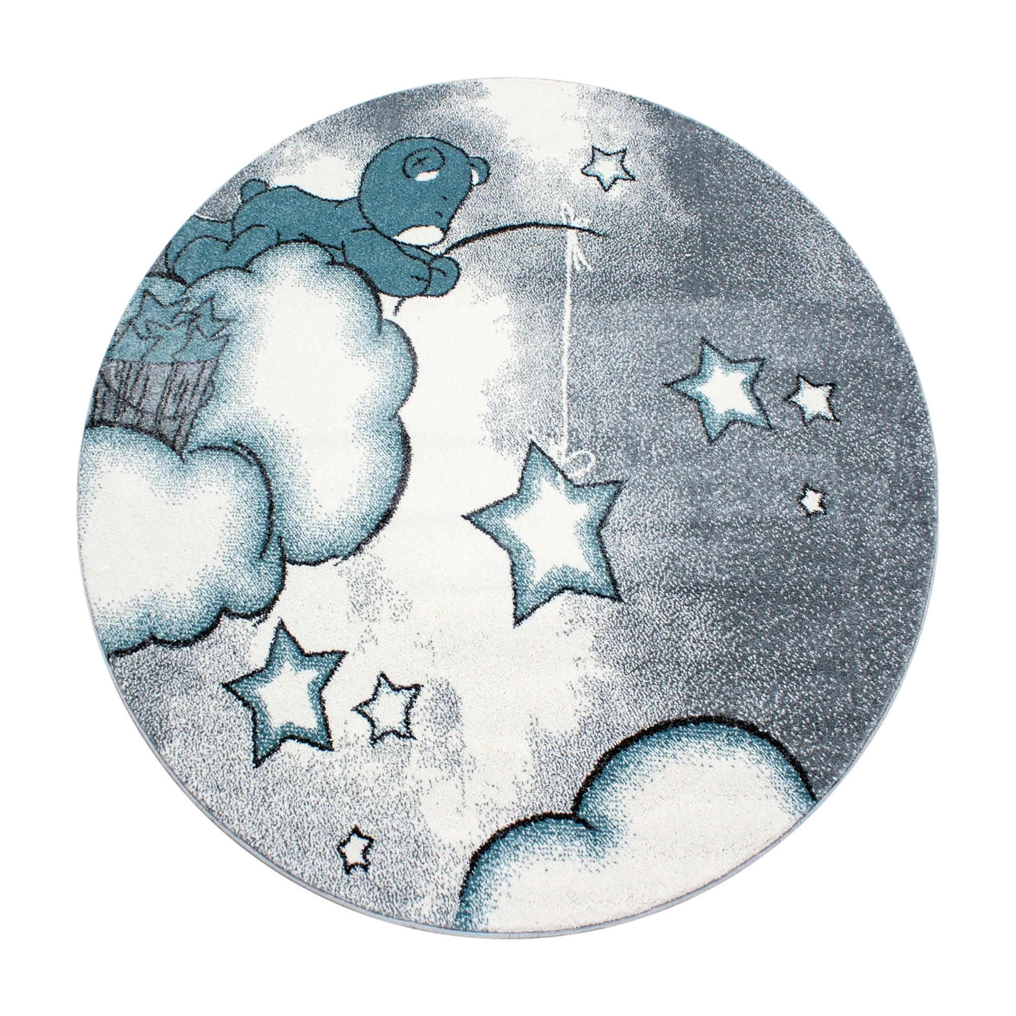 Bear on Clouds Star Fishing Kids Rug | Blue