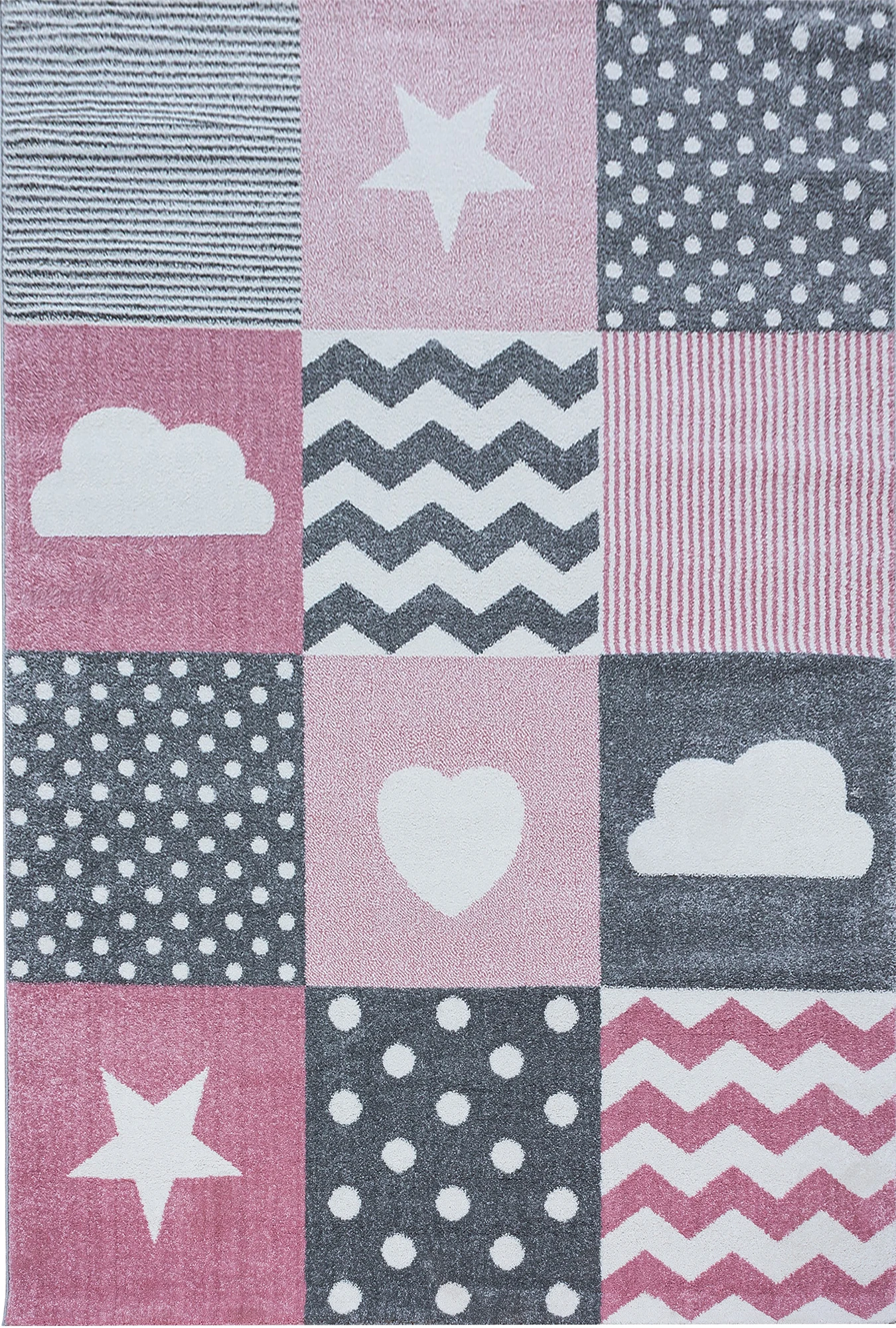 Cute Patchwork Star Heart Cloud Kids Rug | Pink