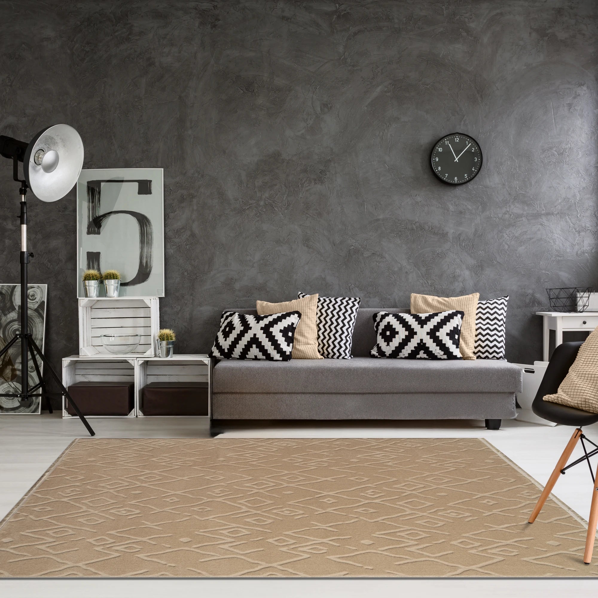 Textured Plush Diamond Area Rug - Latte Beige