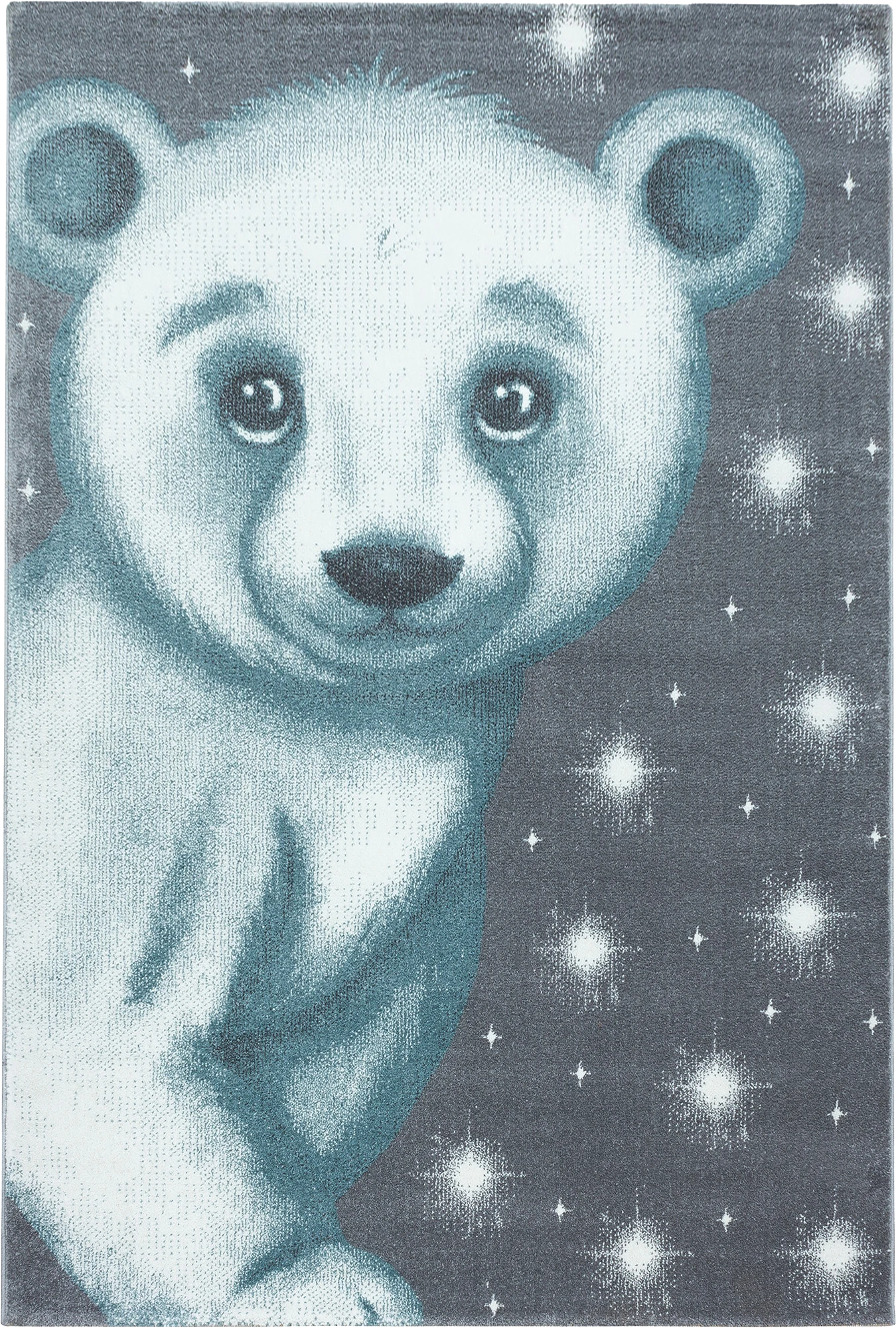 Blue Bear Kids Rug | Grey Starry Night