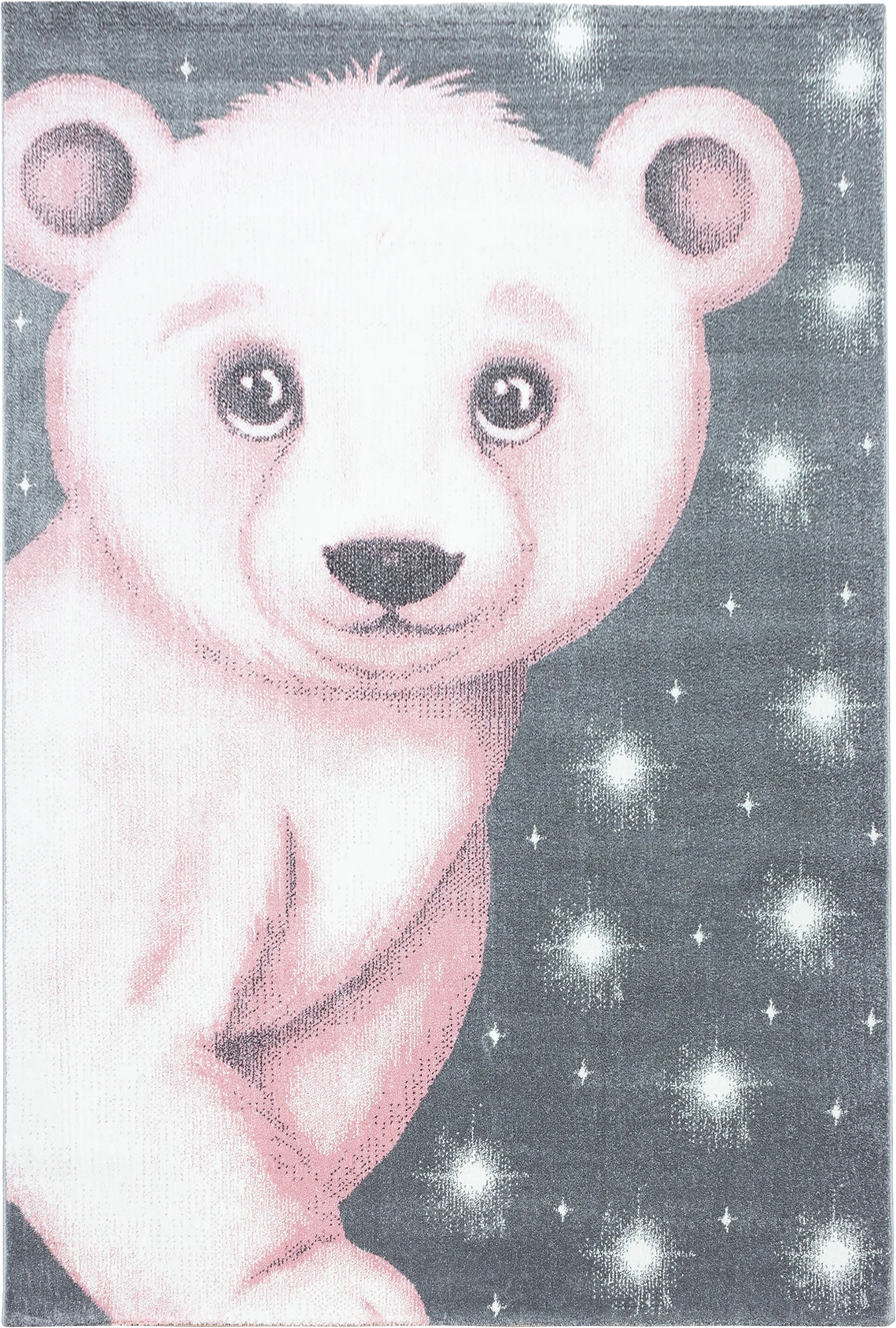 Pink Bear Kids Rug | Grey Starry Night
