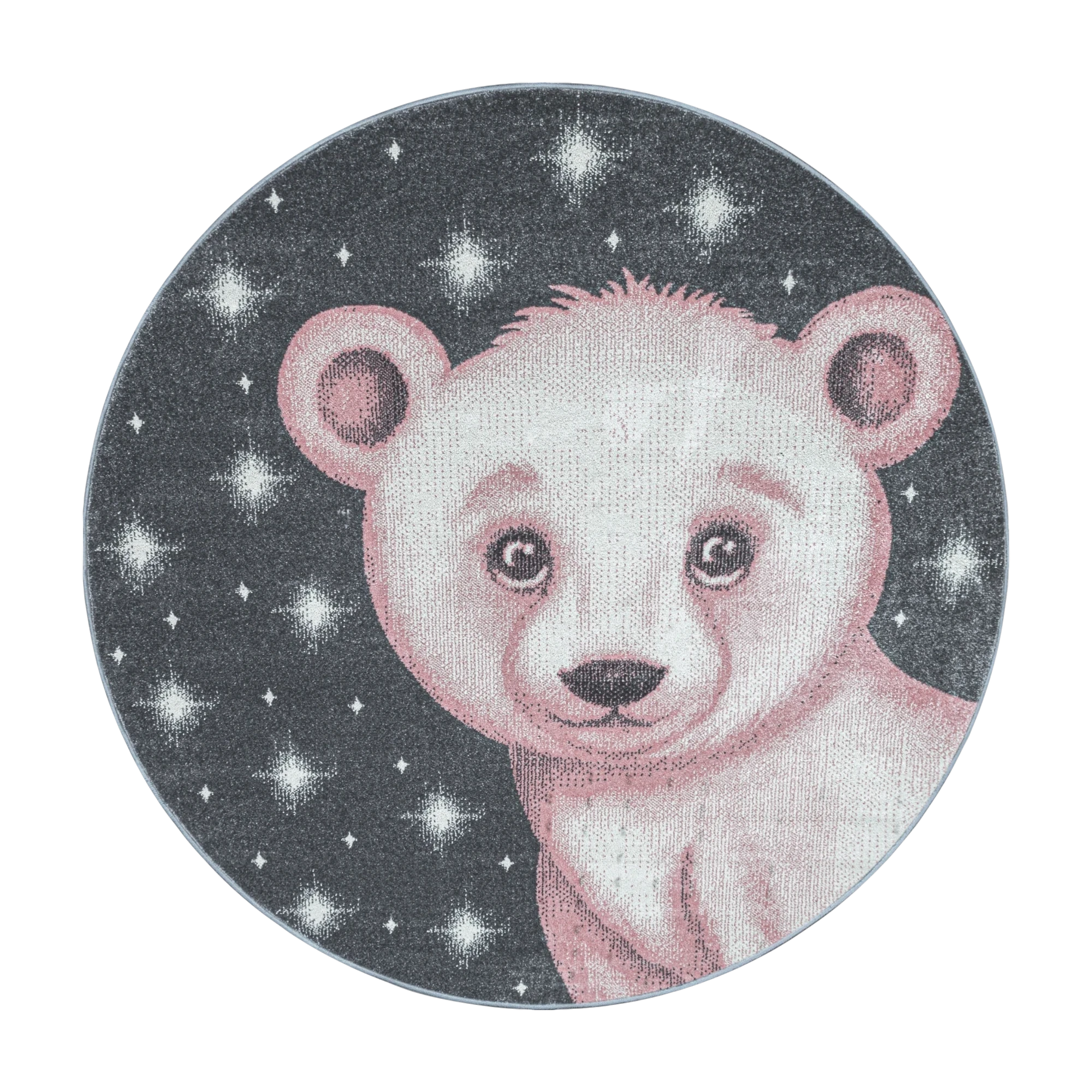 Pink Bear Kids Rug | Grey Starry Night