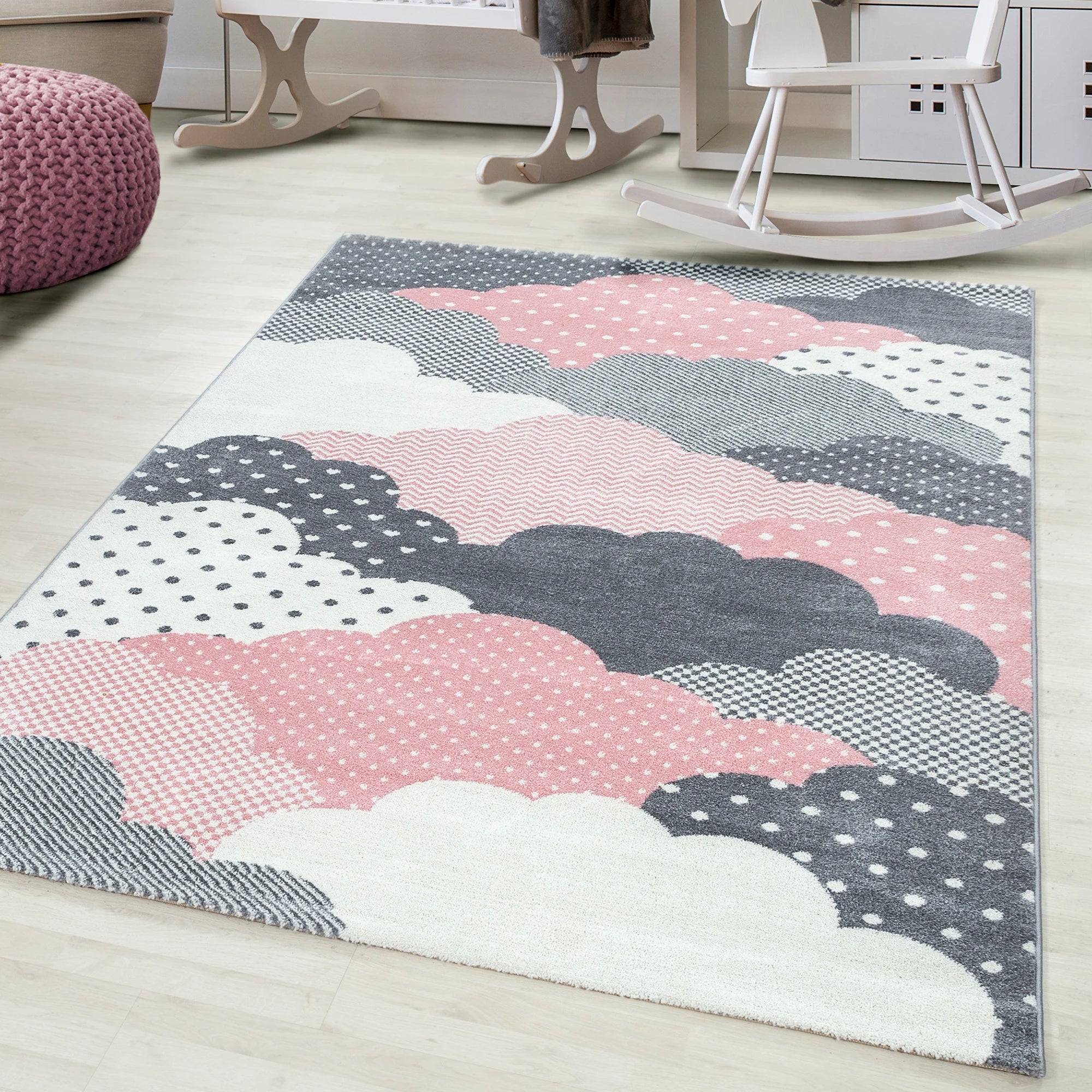 Nursery Rug with Patterned Clouds | Pink