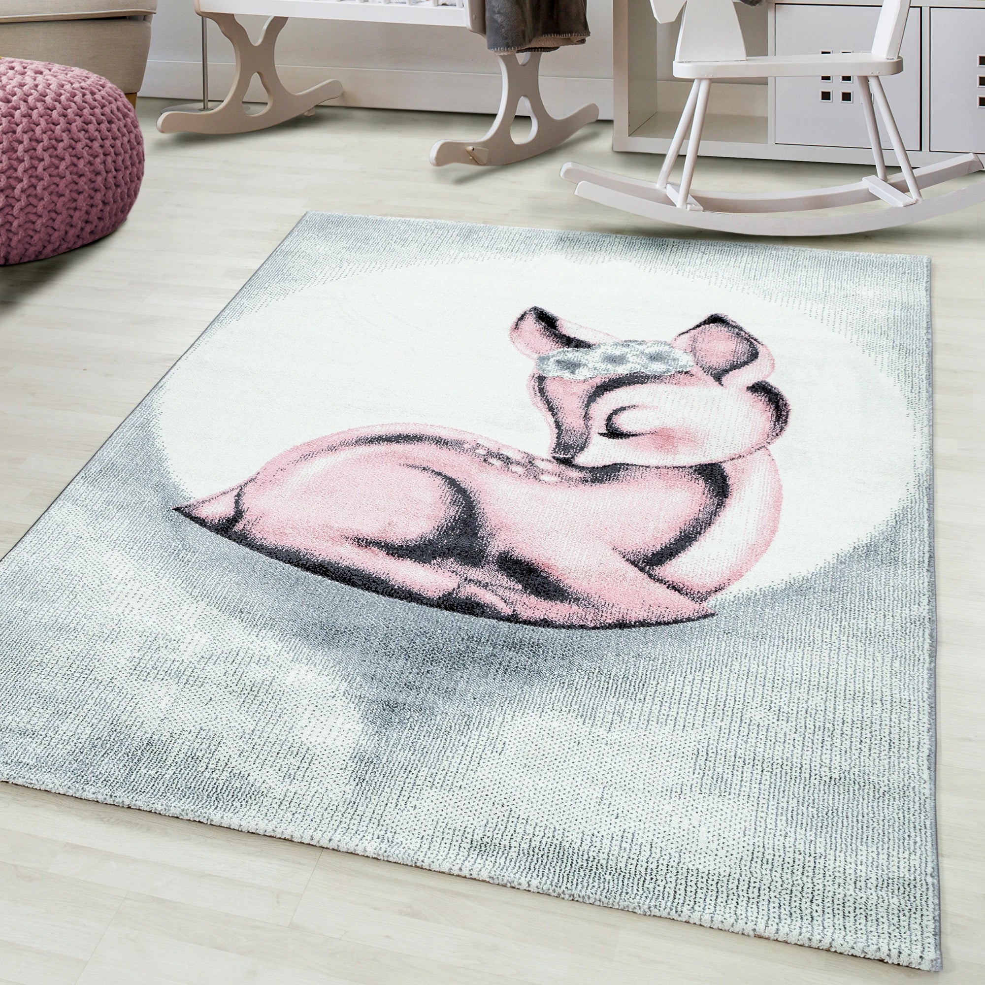 Sleeping Deer Kids Rug | Pink