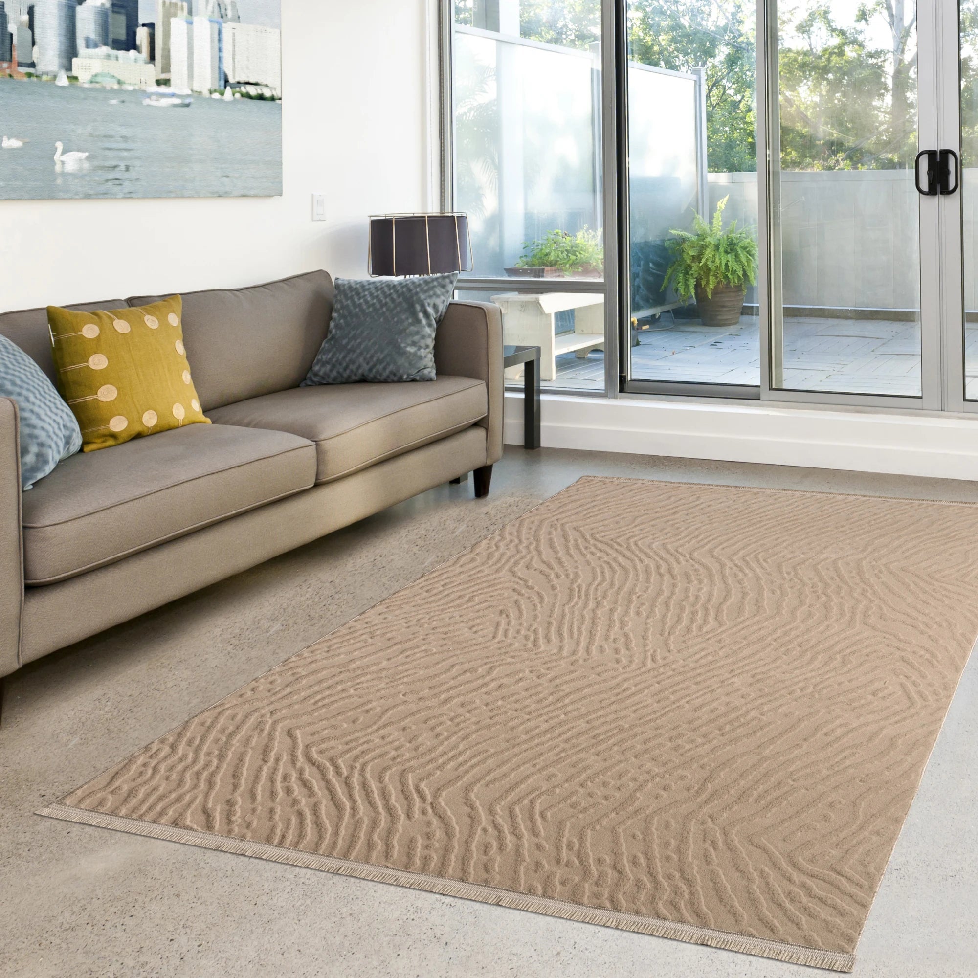 Modern Wavy Plush Rug - Beige