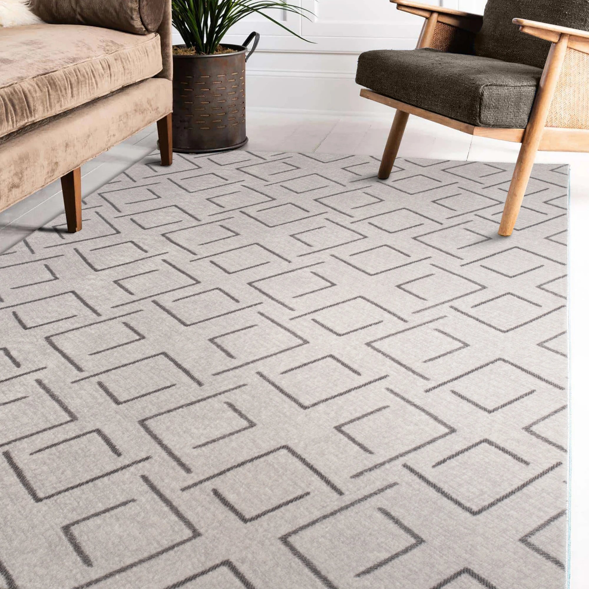 Minimalist Gray Rug with Linear Contour Design