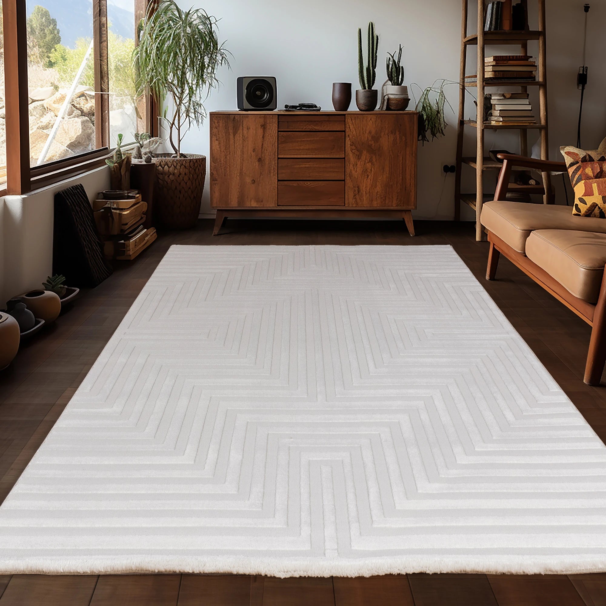 Modern Maze Textured Rug | Cream