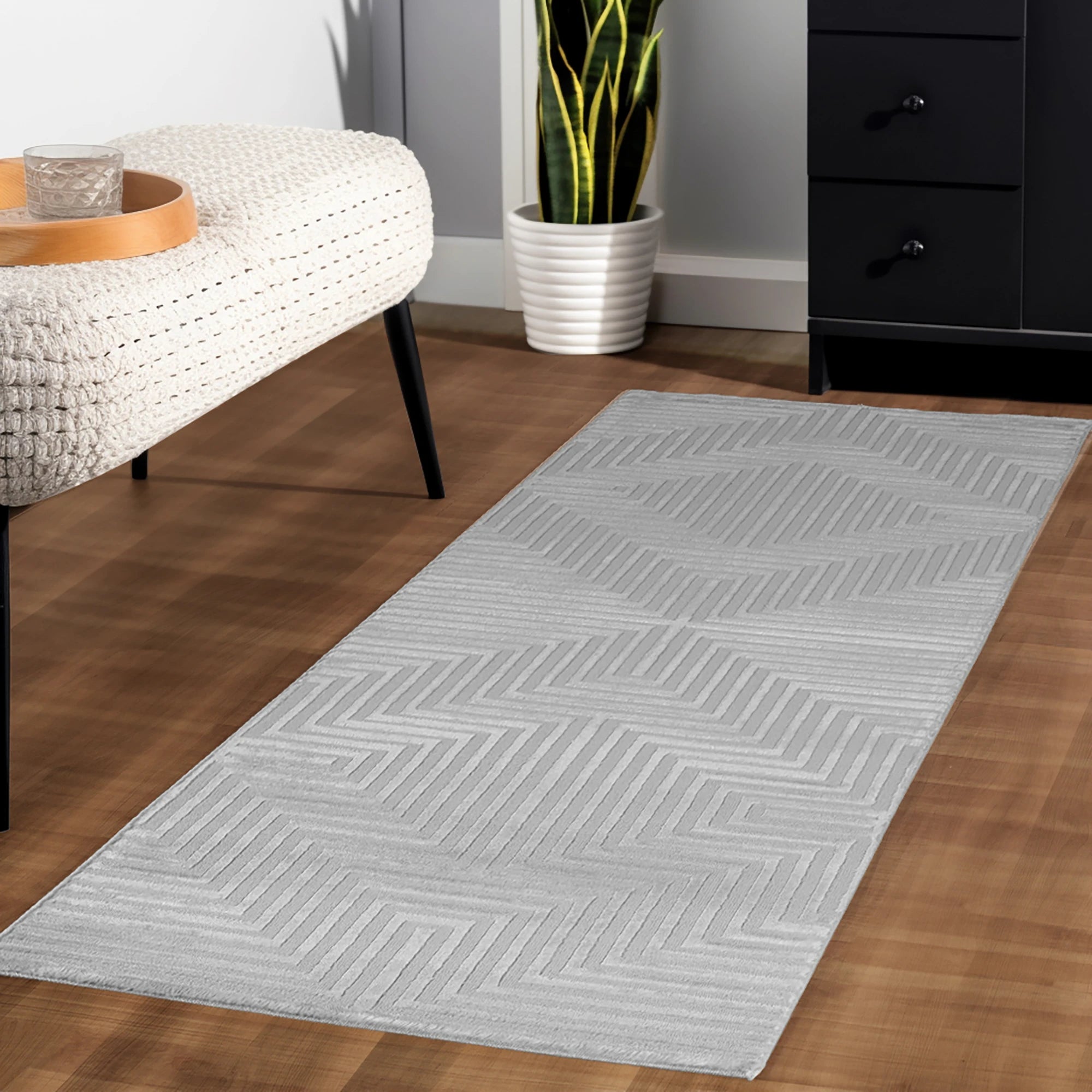 Modern Maze Textured Rug | Silver