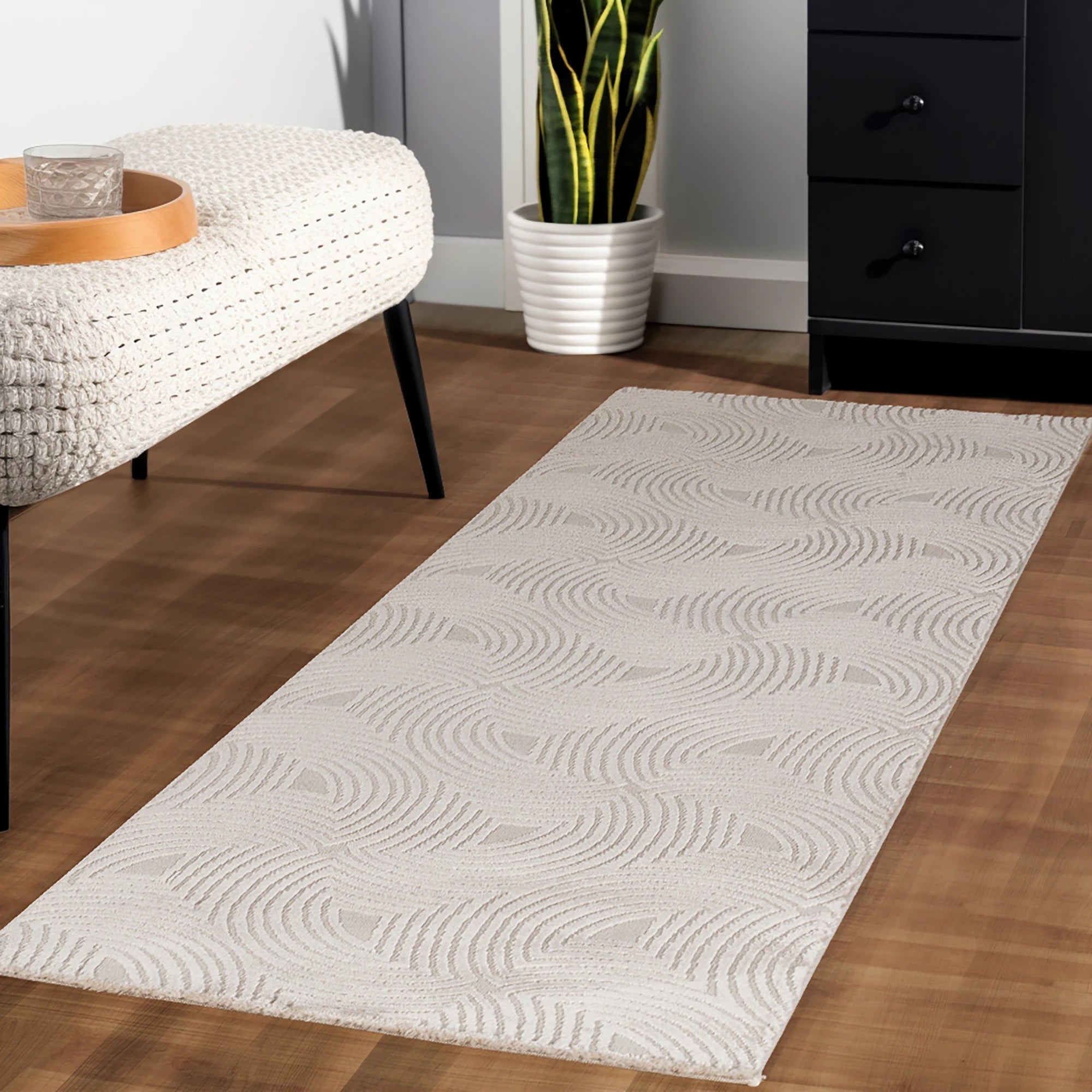 Beige Scallop Textured Rug | Beige