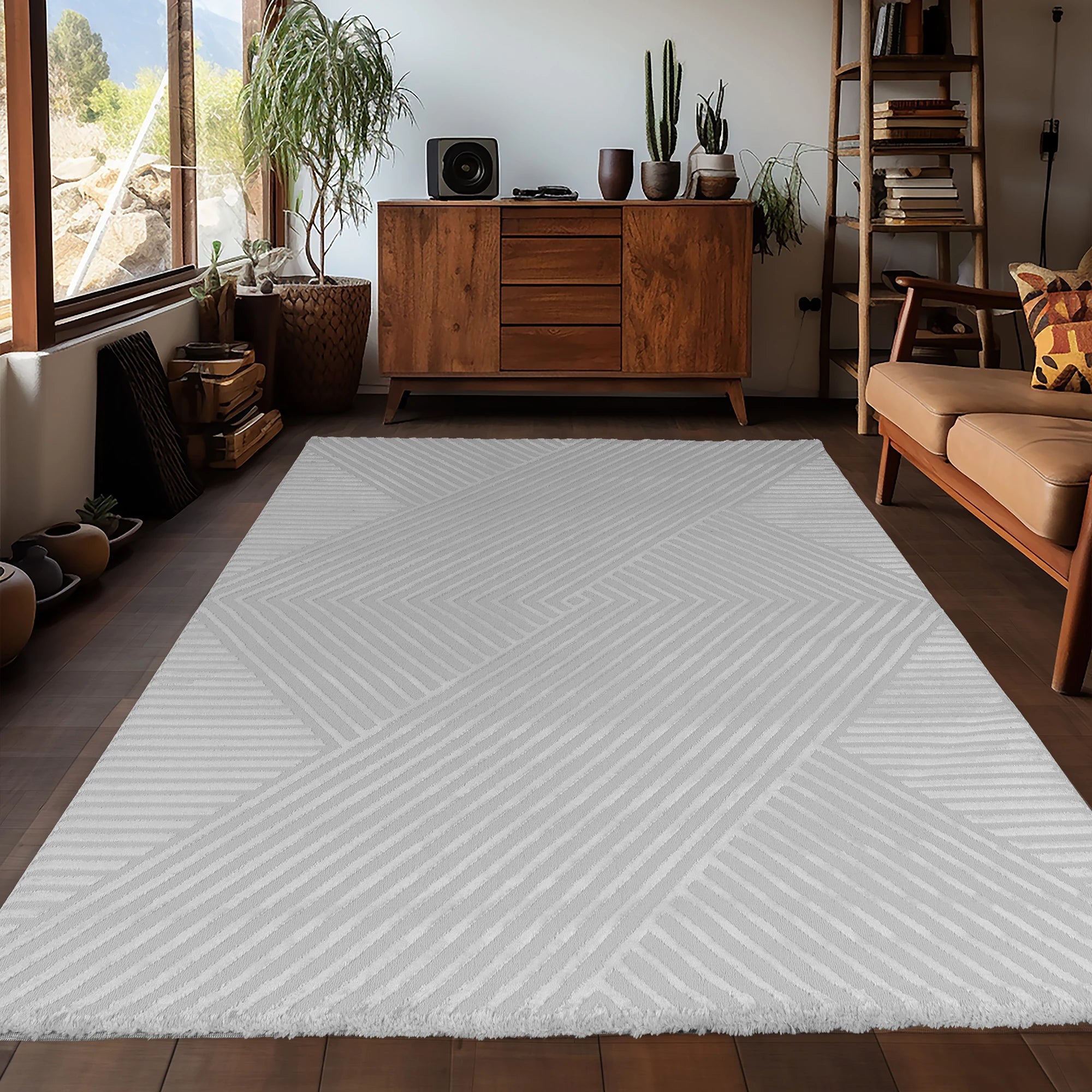 Textured Linear Rug | Soft Silver