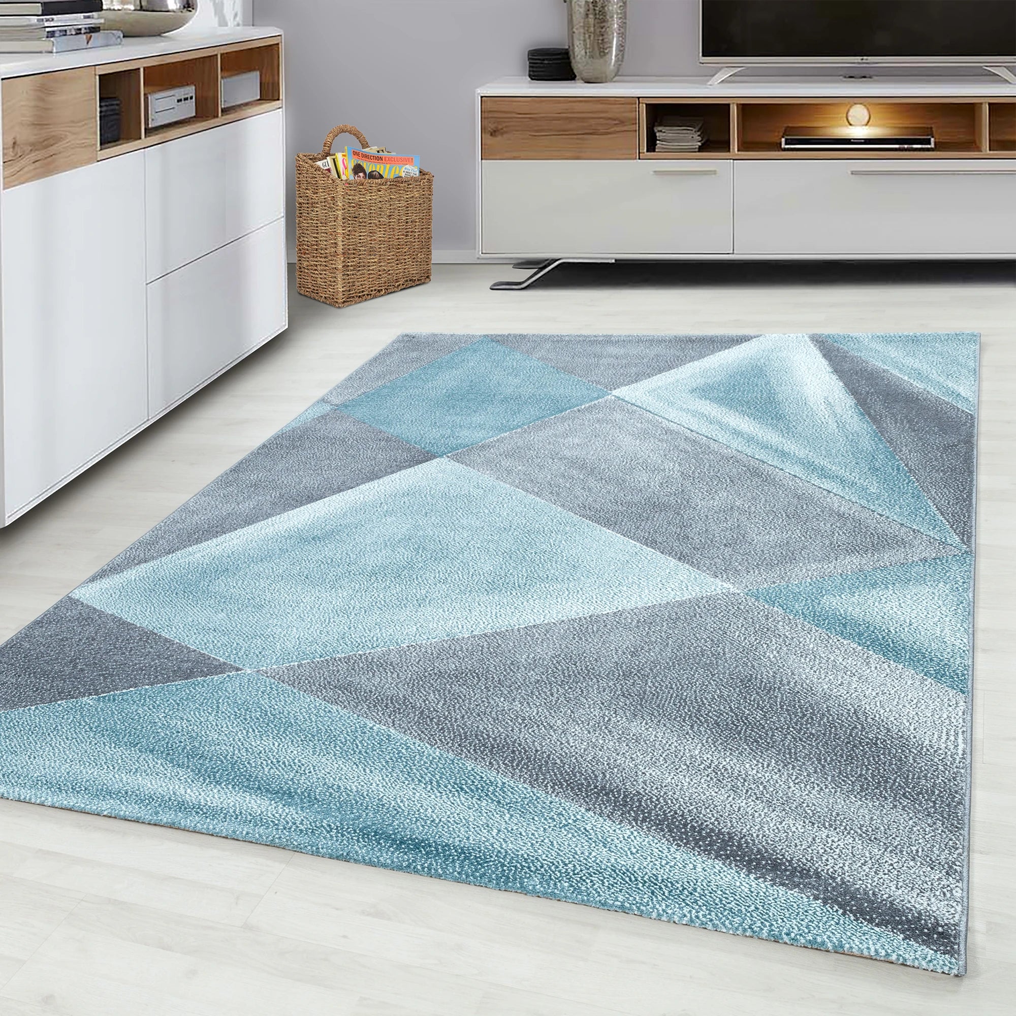 Abstract Geometric Rug | Blue & Grey