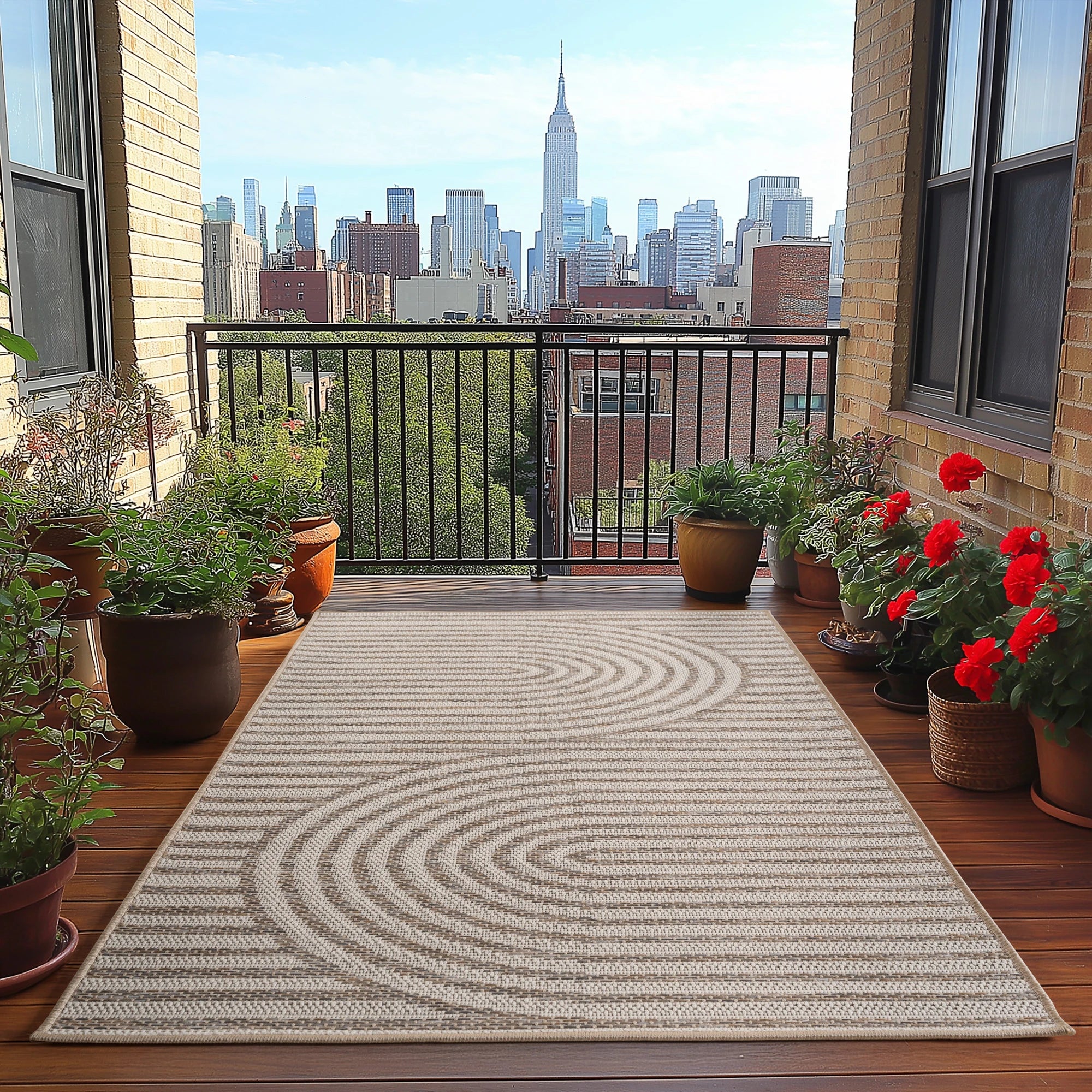 Zen Garden Spiral Pattern Outdoor Rug | Beige