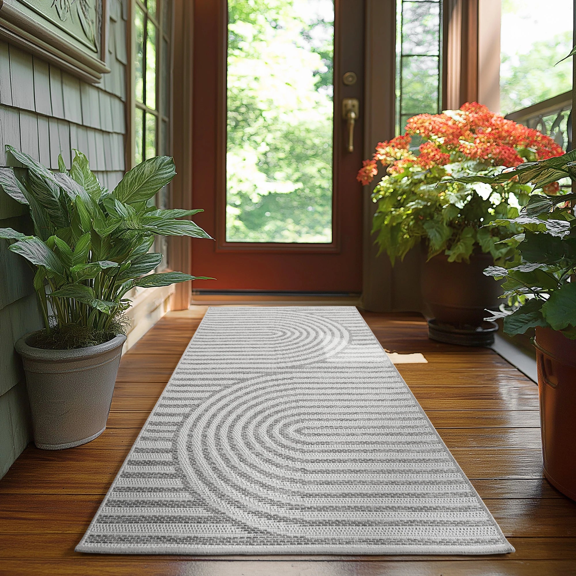 Zen Garden Spiral Pattern Outdoor Rug | Gray