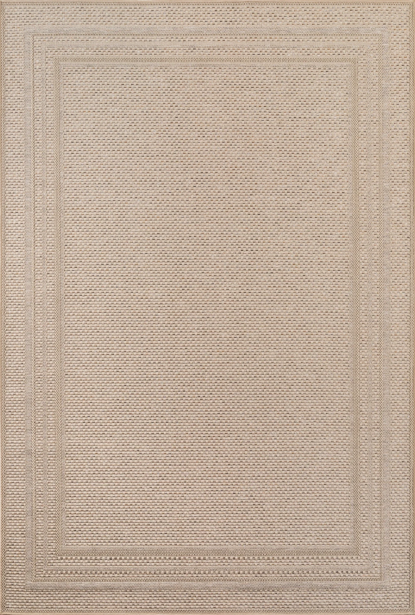 Solid Texture Double Border Patio Rug | Beige