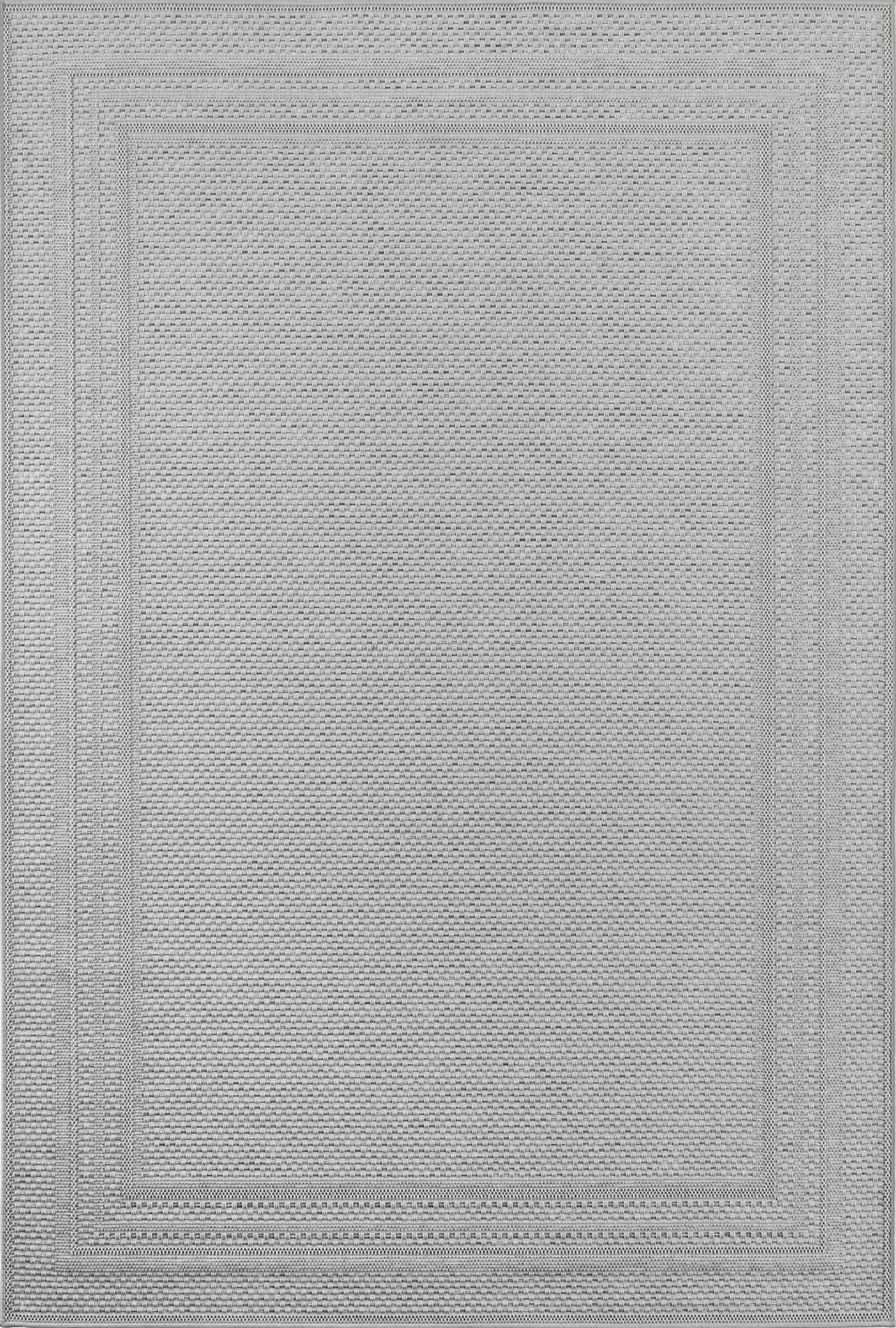 Solid Texture Double Border Patio Rug | Gray