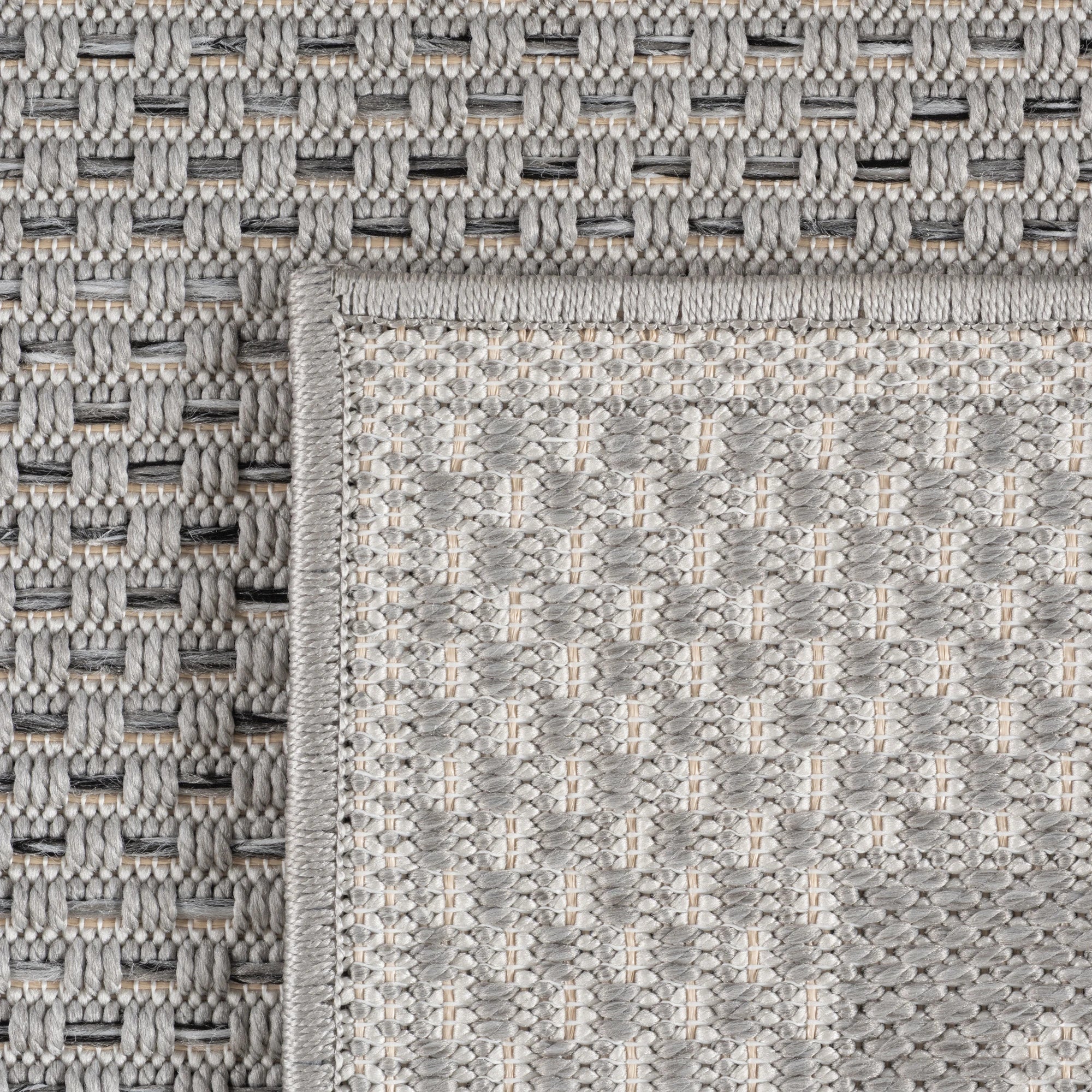 Solid Texture Double Border Patio Rug | Gray
