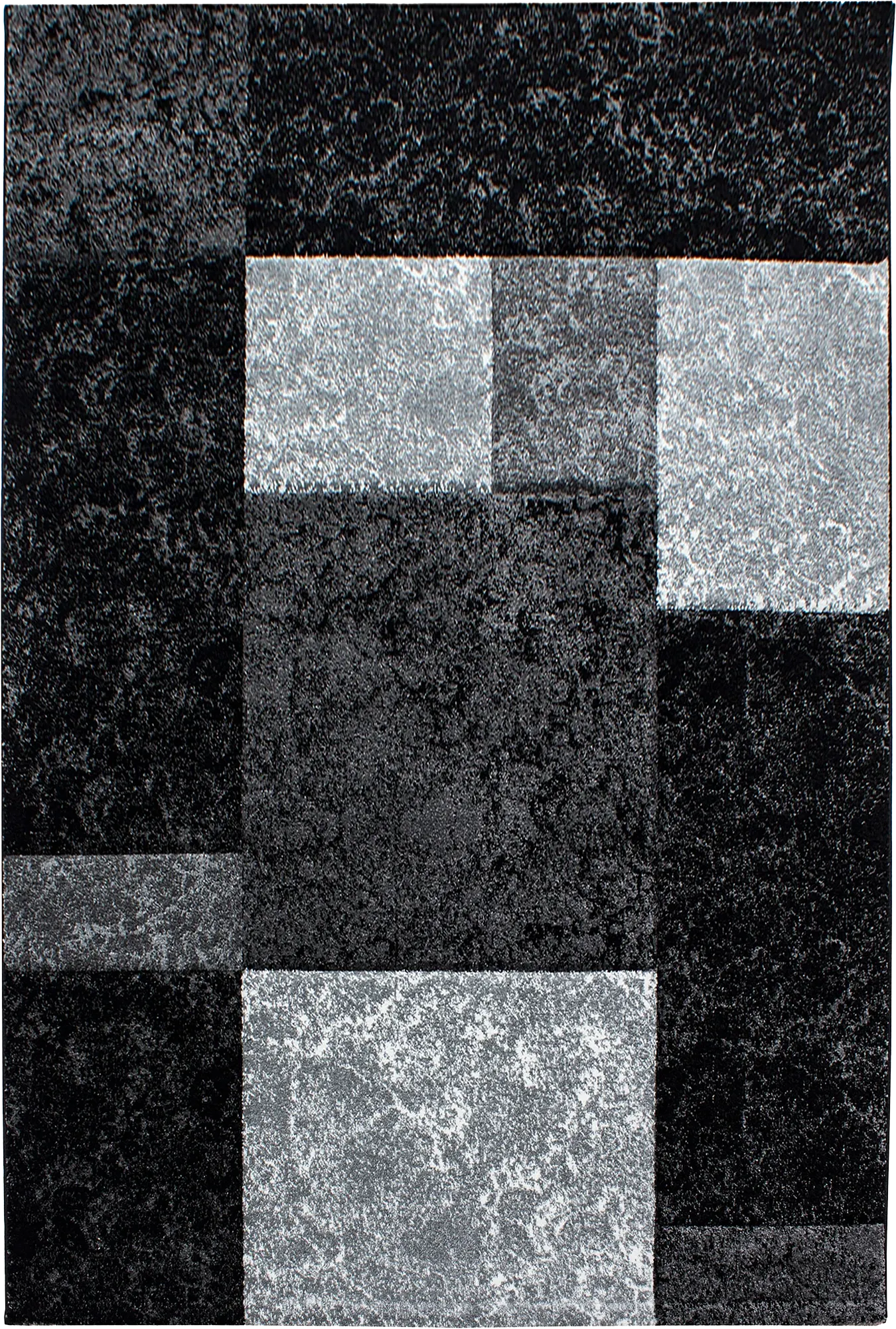 Modern Abstract Textured Block Area Rug | Black