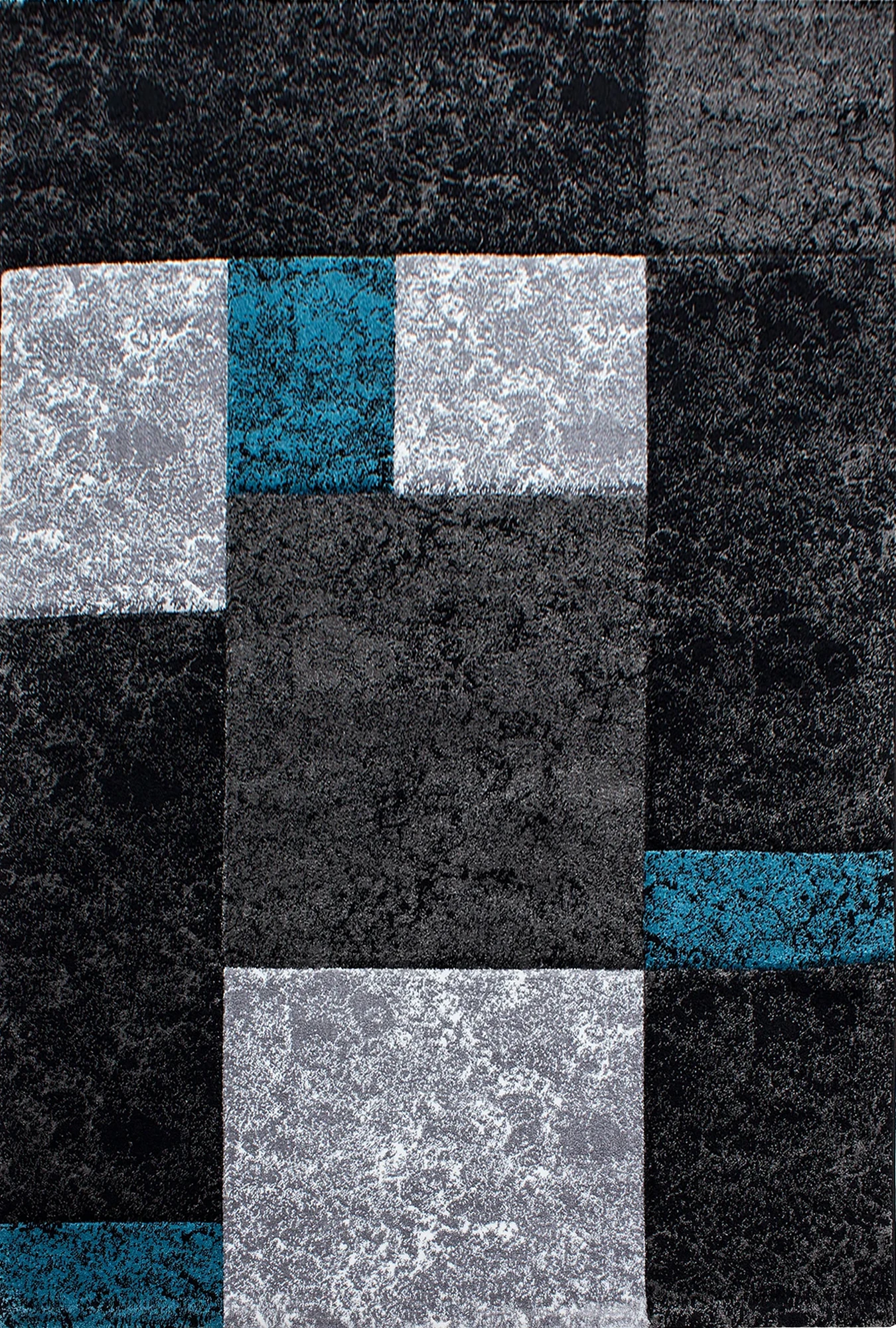 Modern Abstract Textured Block Area Rug | Turquoise
