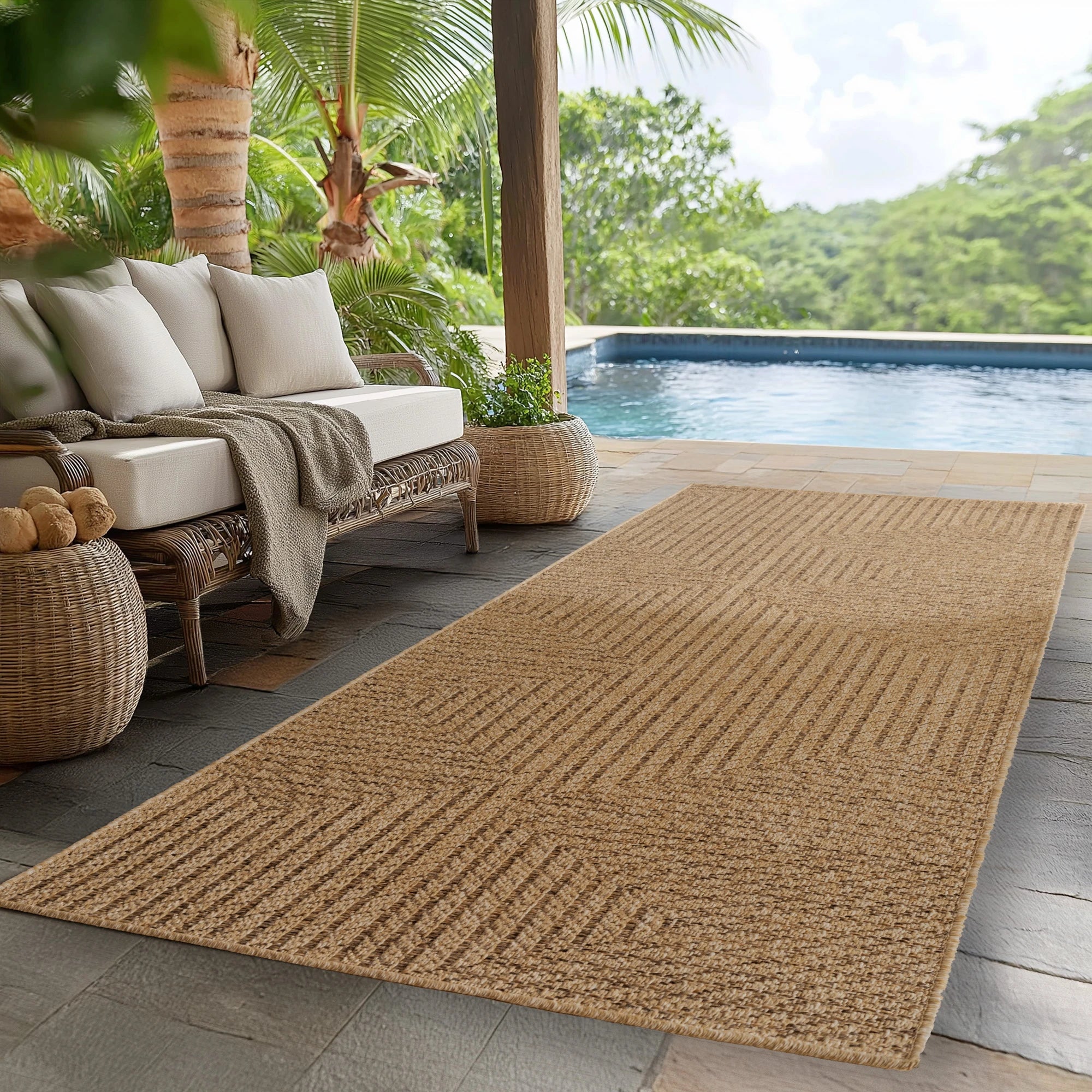 Textured Directional Line Design Area Rug | Beige