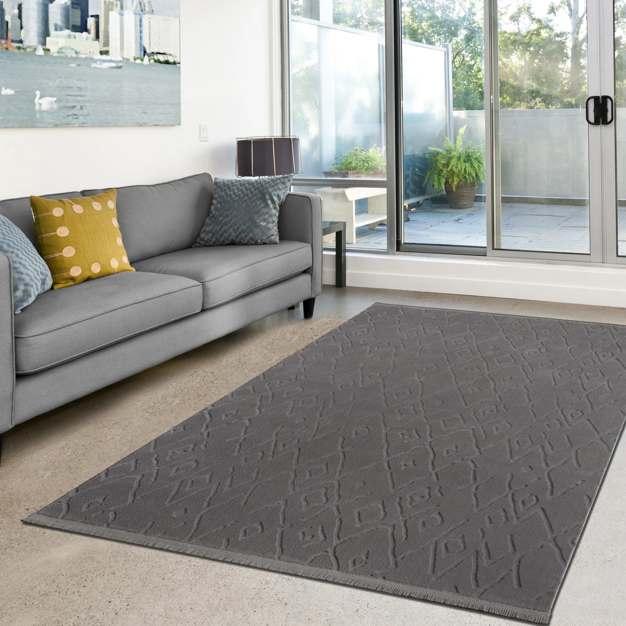 Textured Plush Diamond Area Rug - Steel Gray