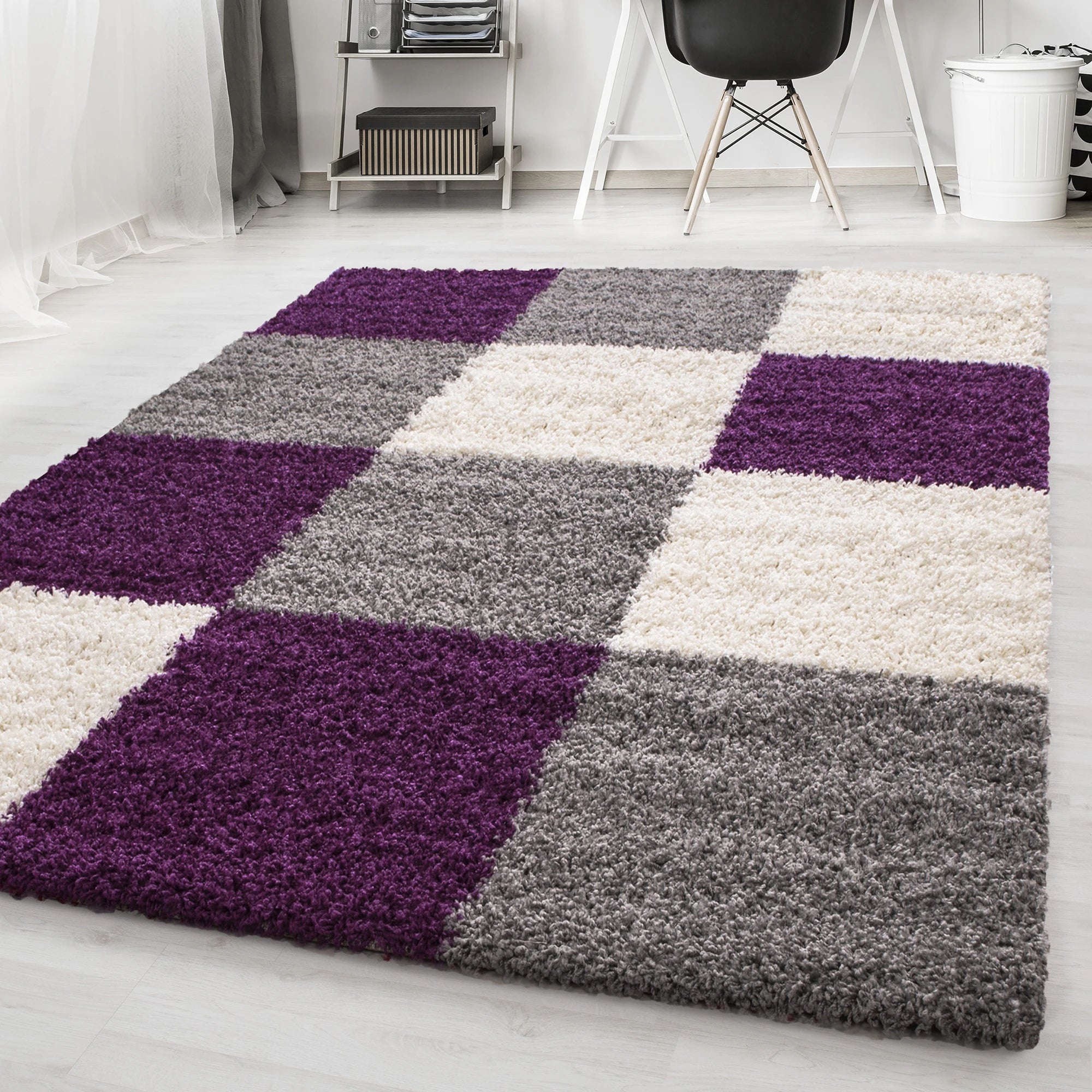 Grid Checkered Chic Floor Rug | Violet