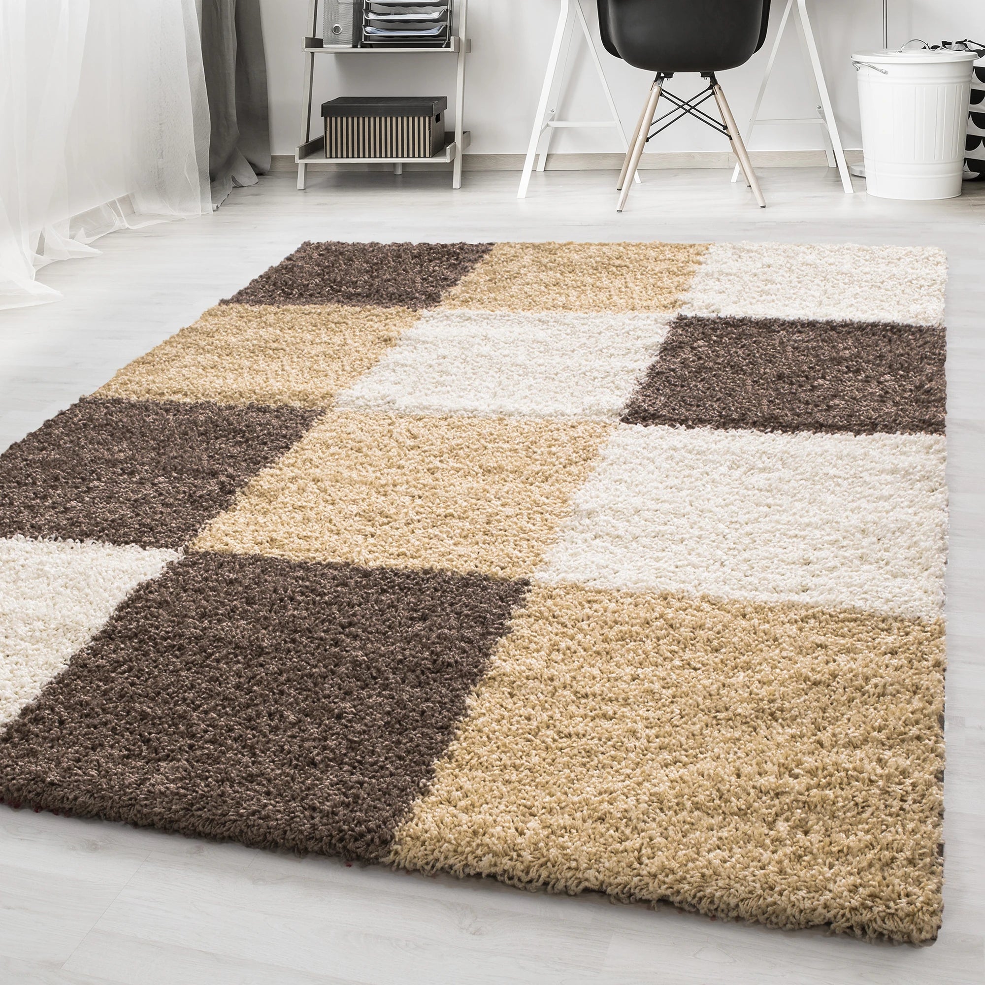 Grid Checkered Chic Floor Rug | Mocha