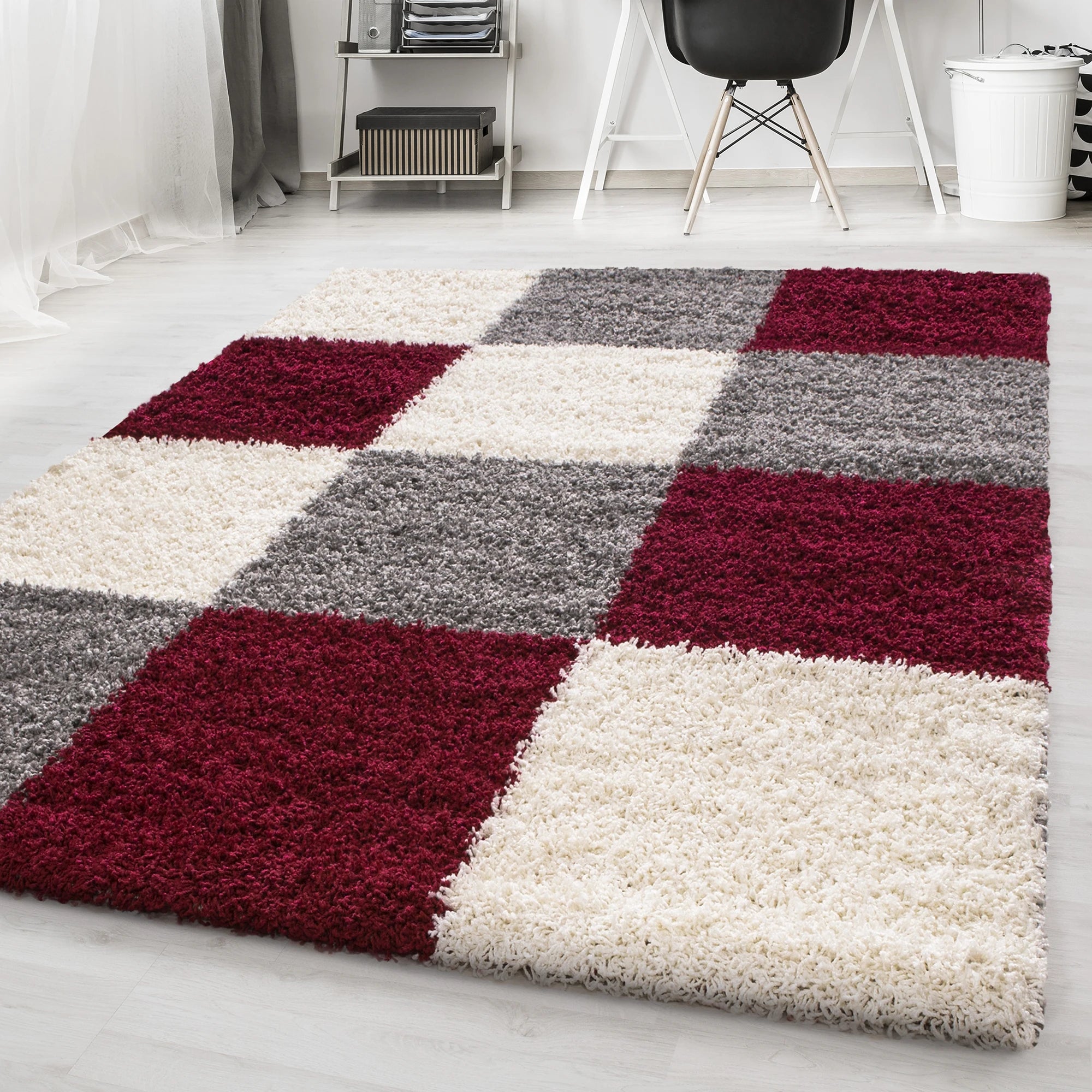 Grid Checkered Chic Floor Rug | Red