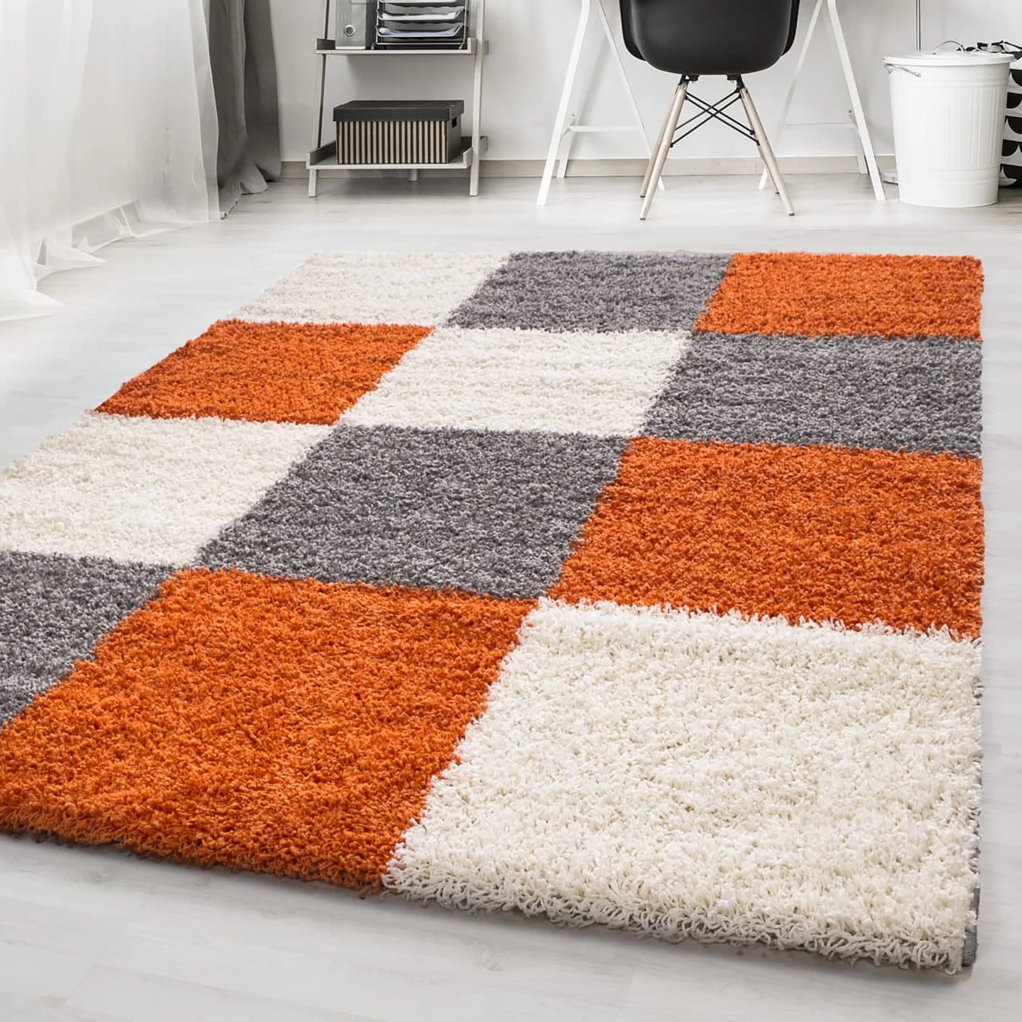 Grid Checkered Chic Floor Rug | Terracotta