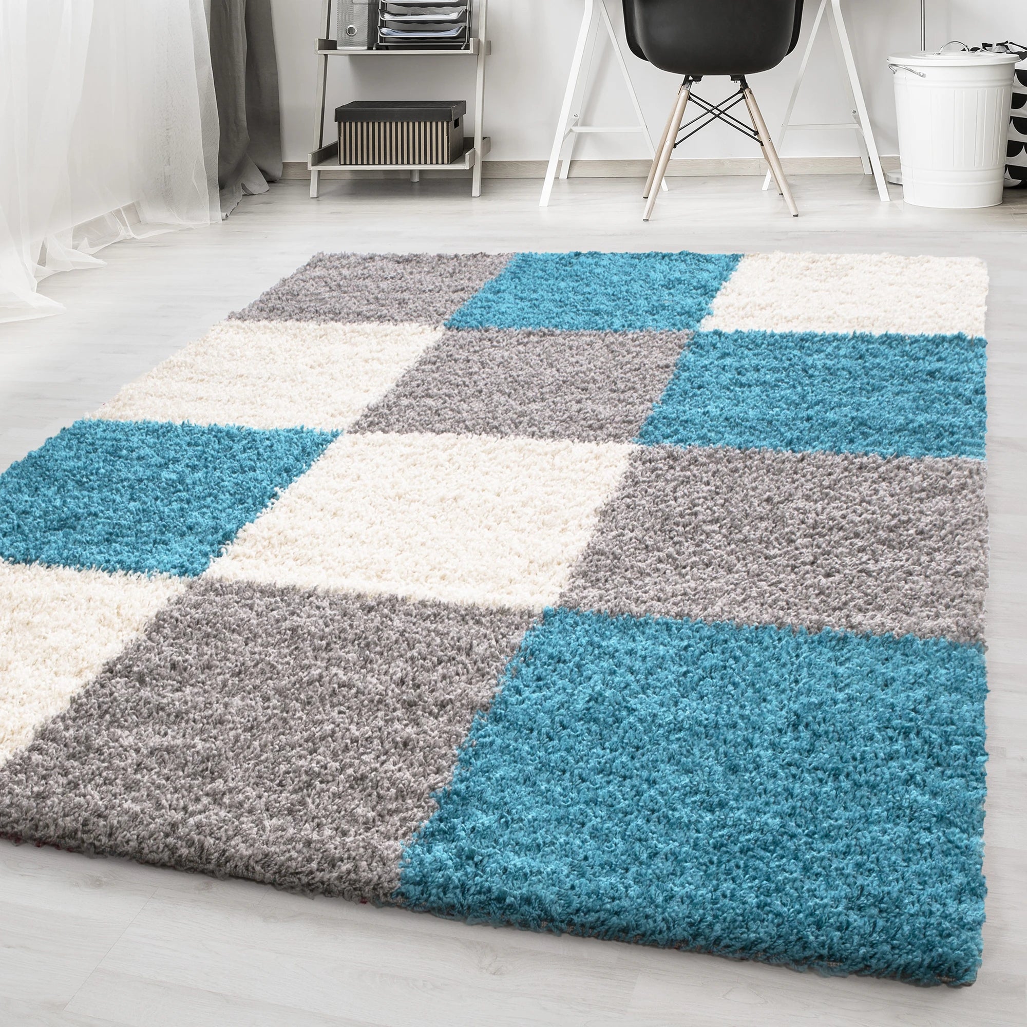 Grid Checkered Chic Floor Rug | Turquoise