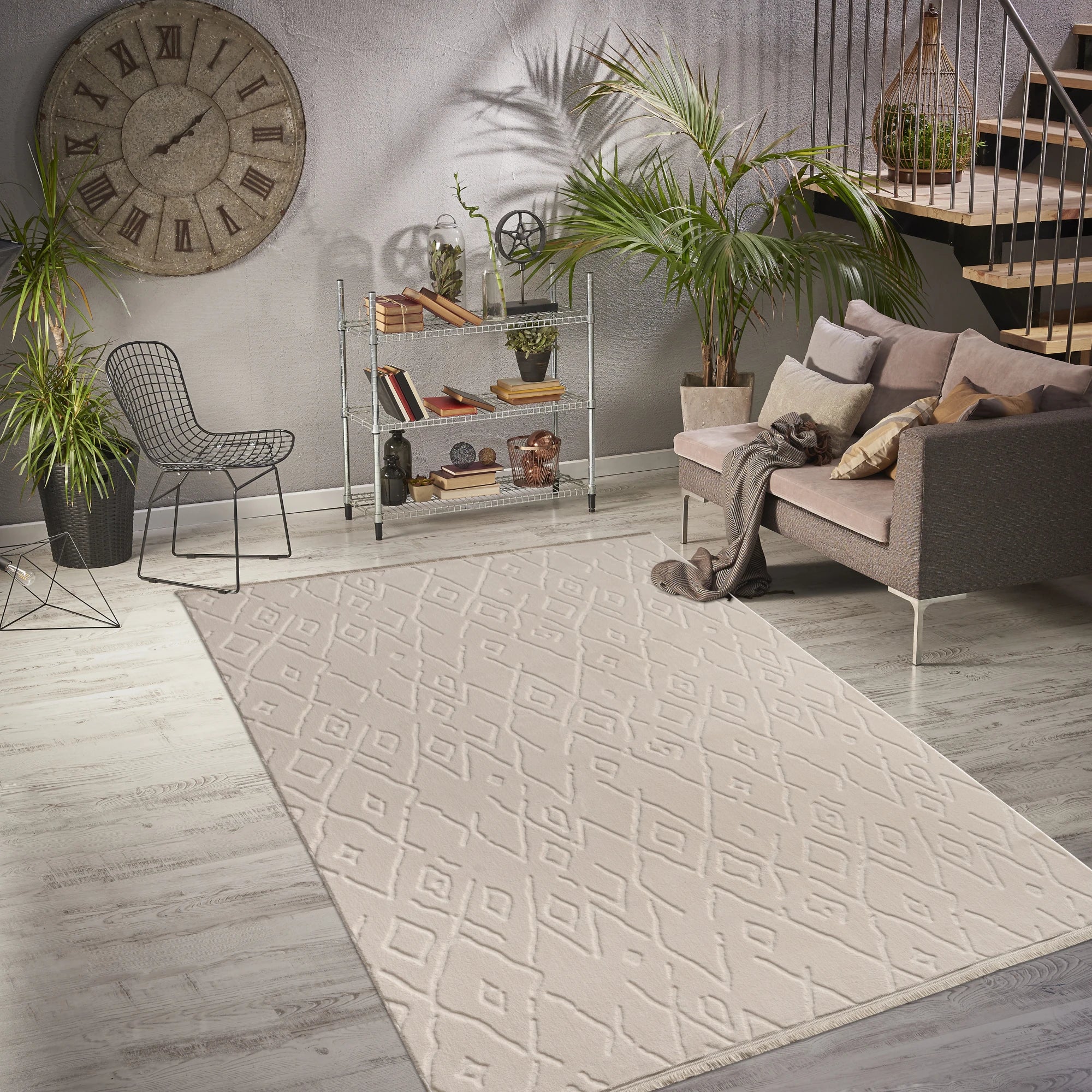 Textured Plush Diamond Area Rug - Ivory Cream