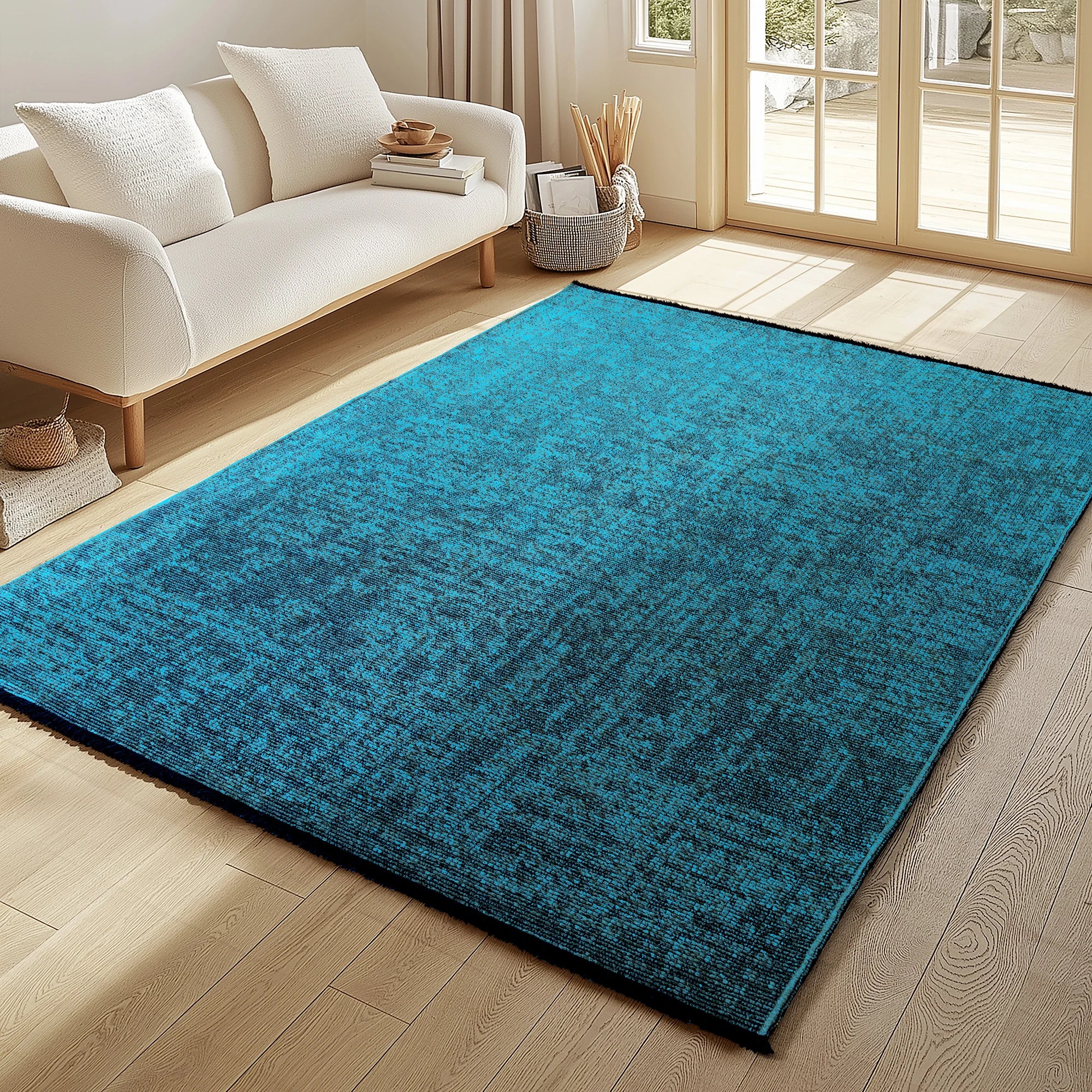Modern Ribbed Textured Rug | Blue