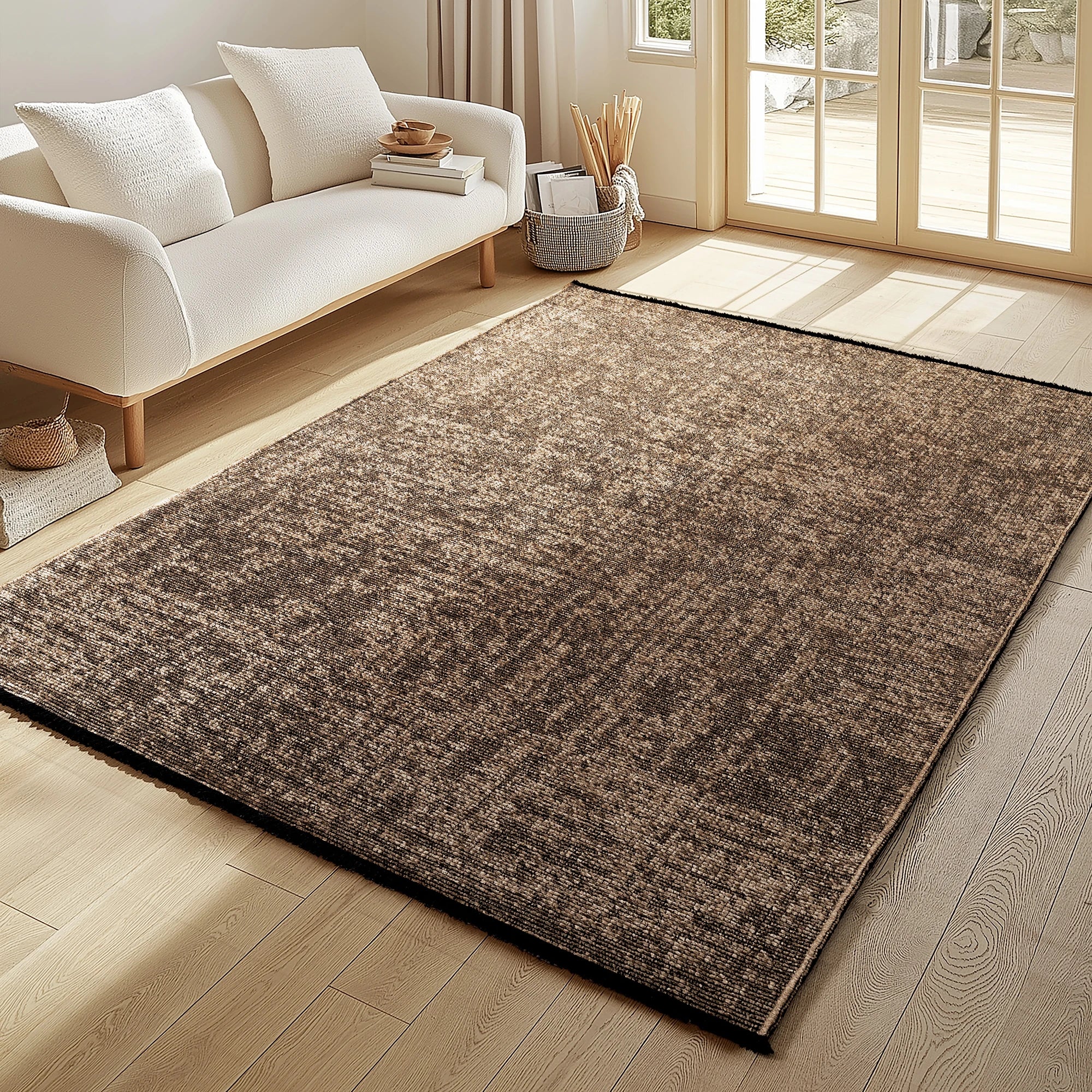 Modern Ribbed Textured Rug | Brown