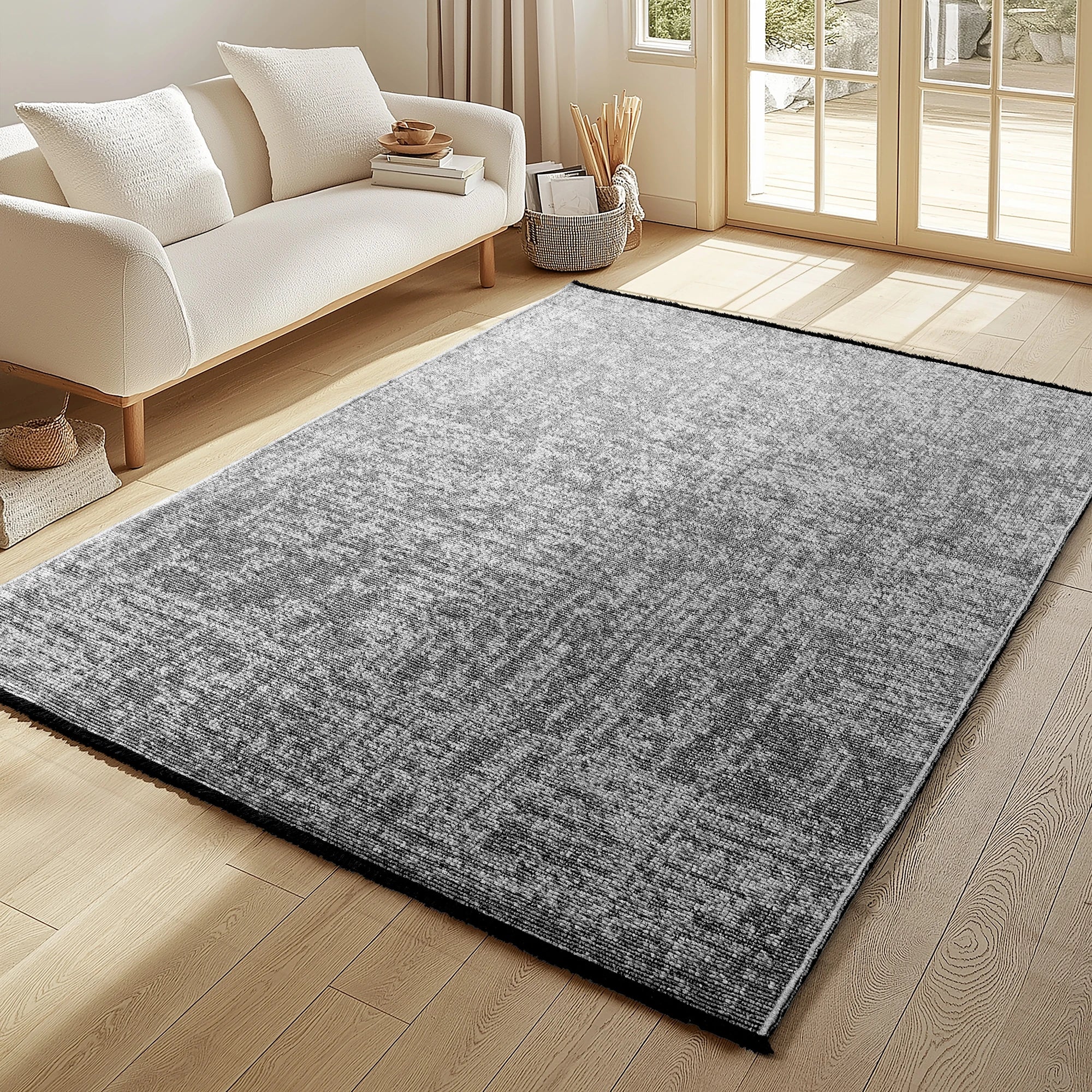 Modern Ribbed Textured Rug | Gray