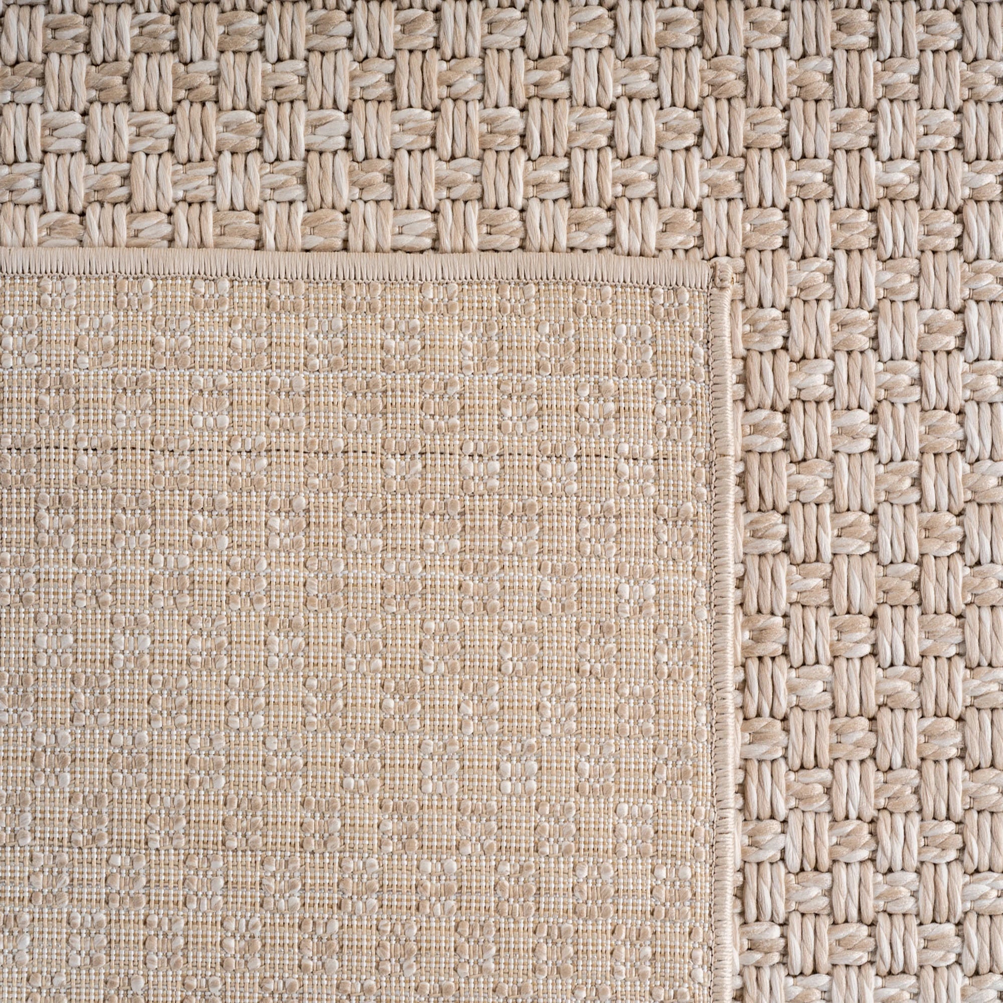Durable Patio Solid Flatweave Area Rug | Beige